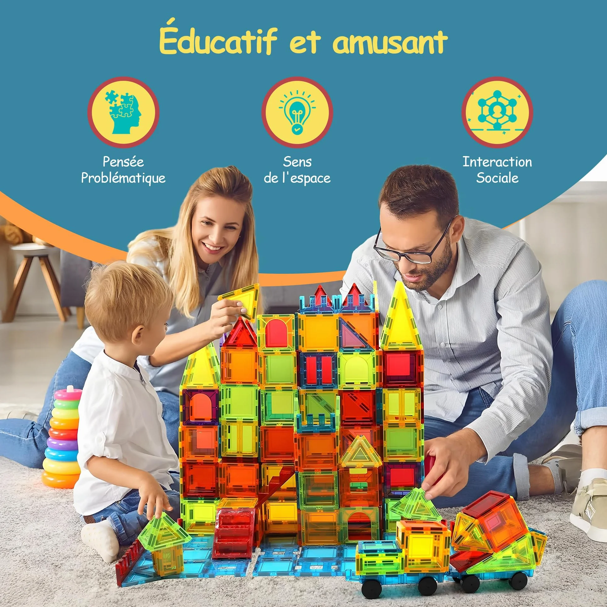 Olvy Blocs Magnétiques Montessori Jouet 120 Tuiles Enfants Construction Magnétique Dès 3 Ans Smart Playground