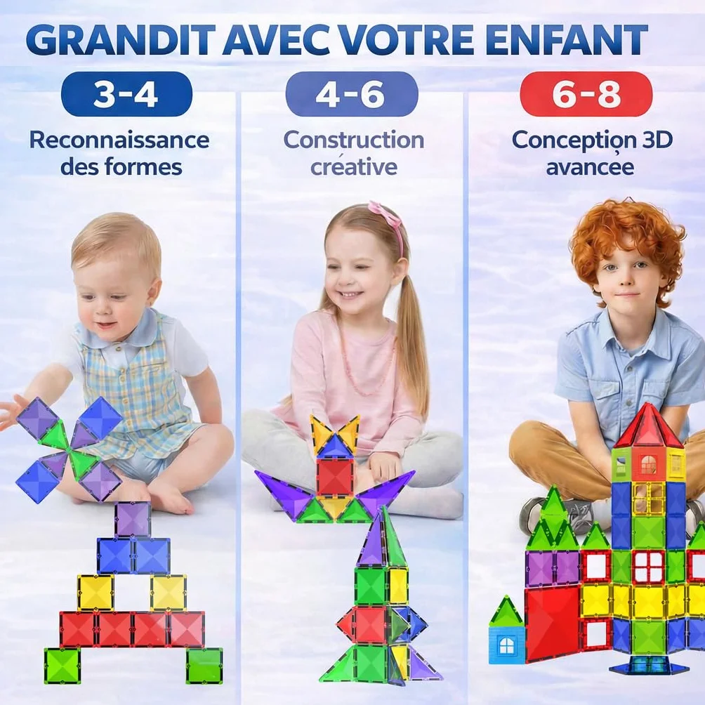 Jeu de Blocs de Construction Magnétiques 57 Pièces STEM Montessori Enfants 3 Ans