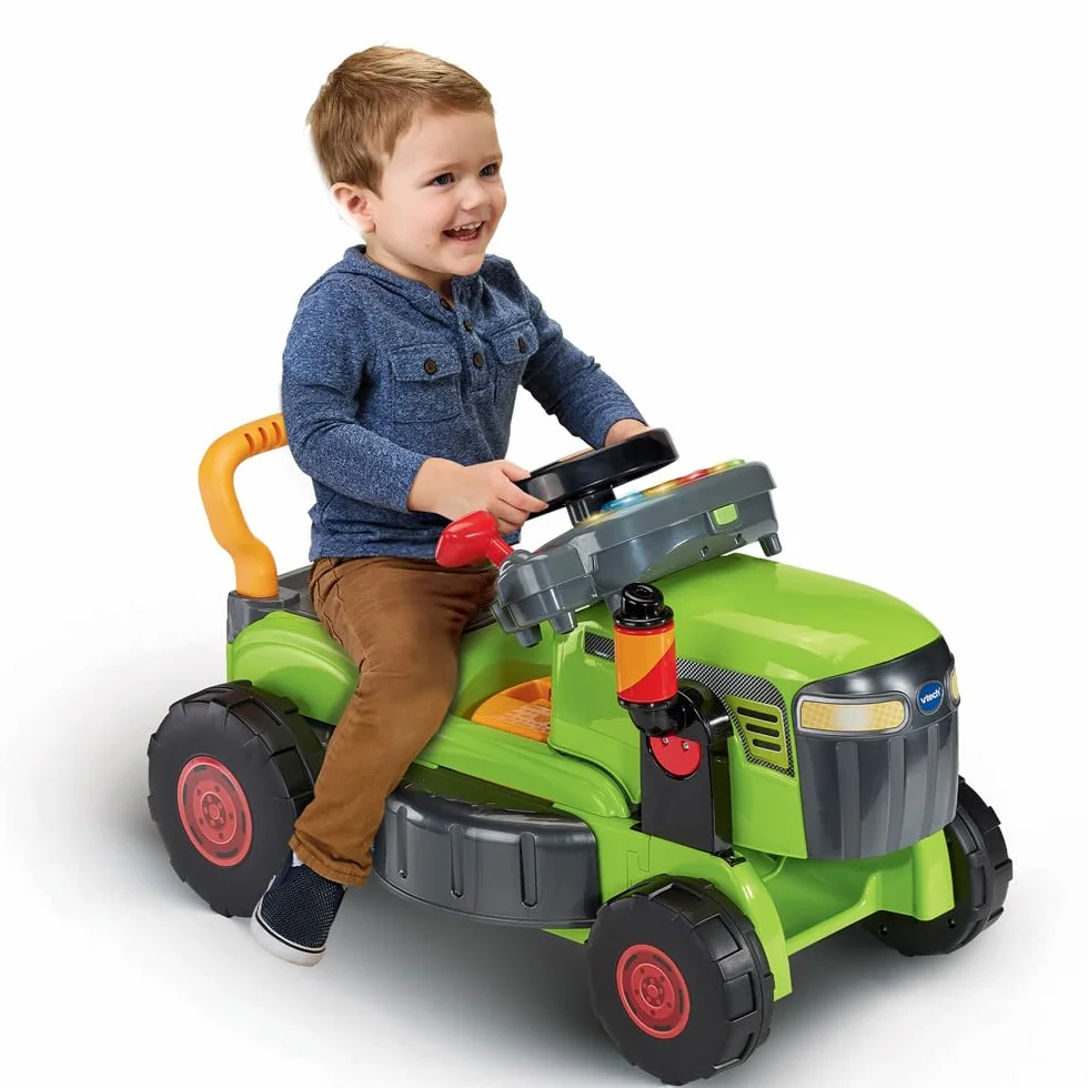VTech Super Tracteur Magi Tondeuse Vert 3 en 1 Porteur Pousseur Bébé Jouet d'Éveil