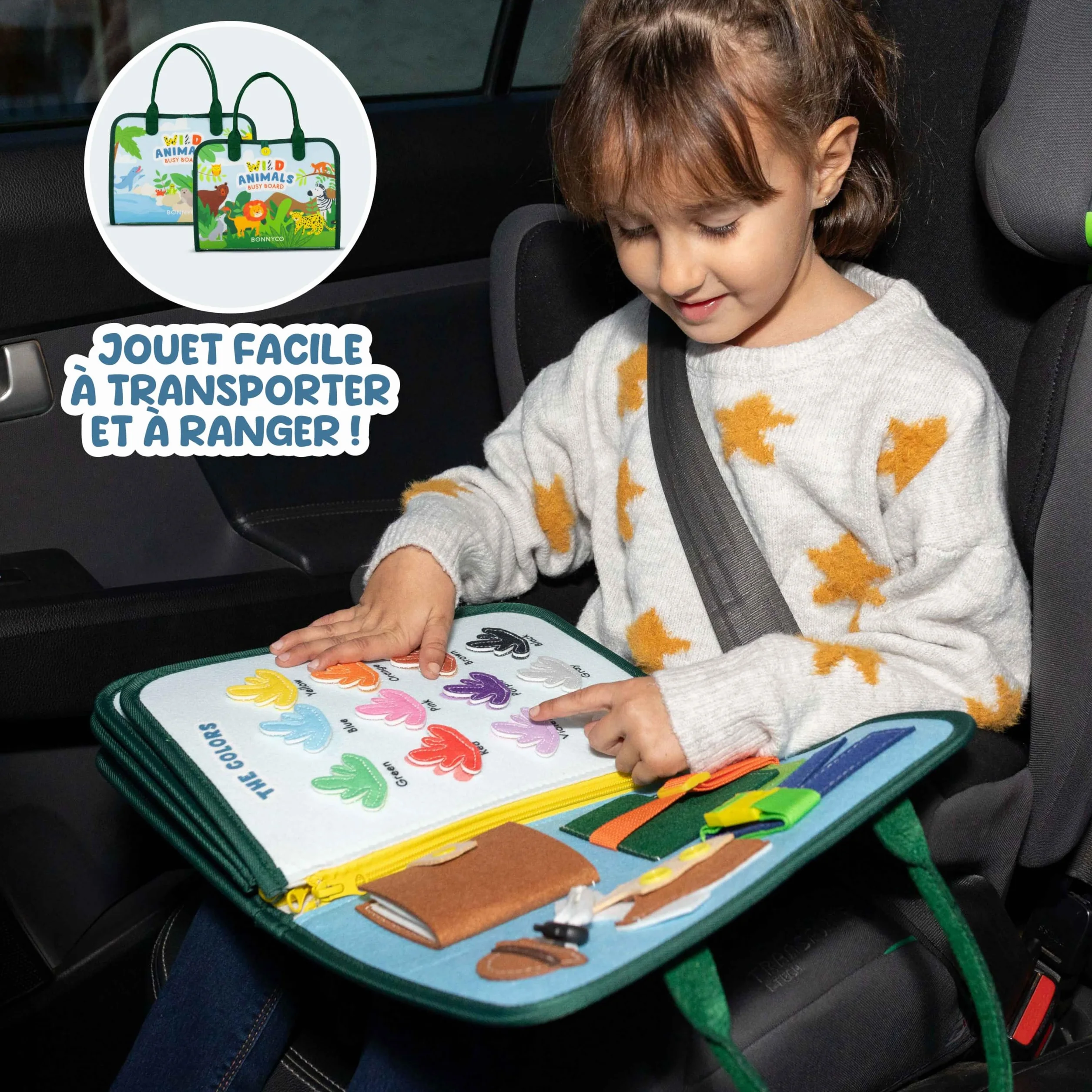 BONNYCO Busy Board Montessori Feutre, Jouet Educatif Motricité Fine, Cadeau Enfant 1-6 Ans