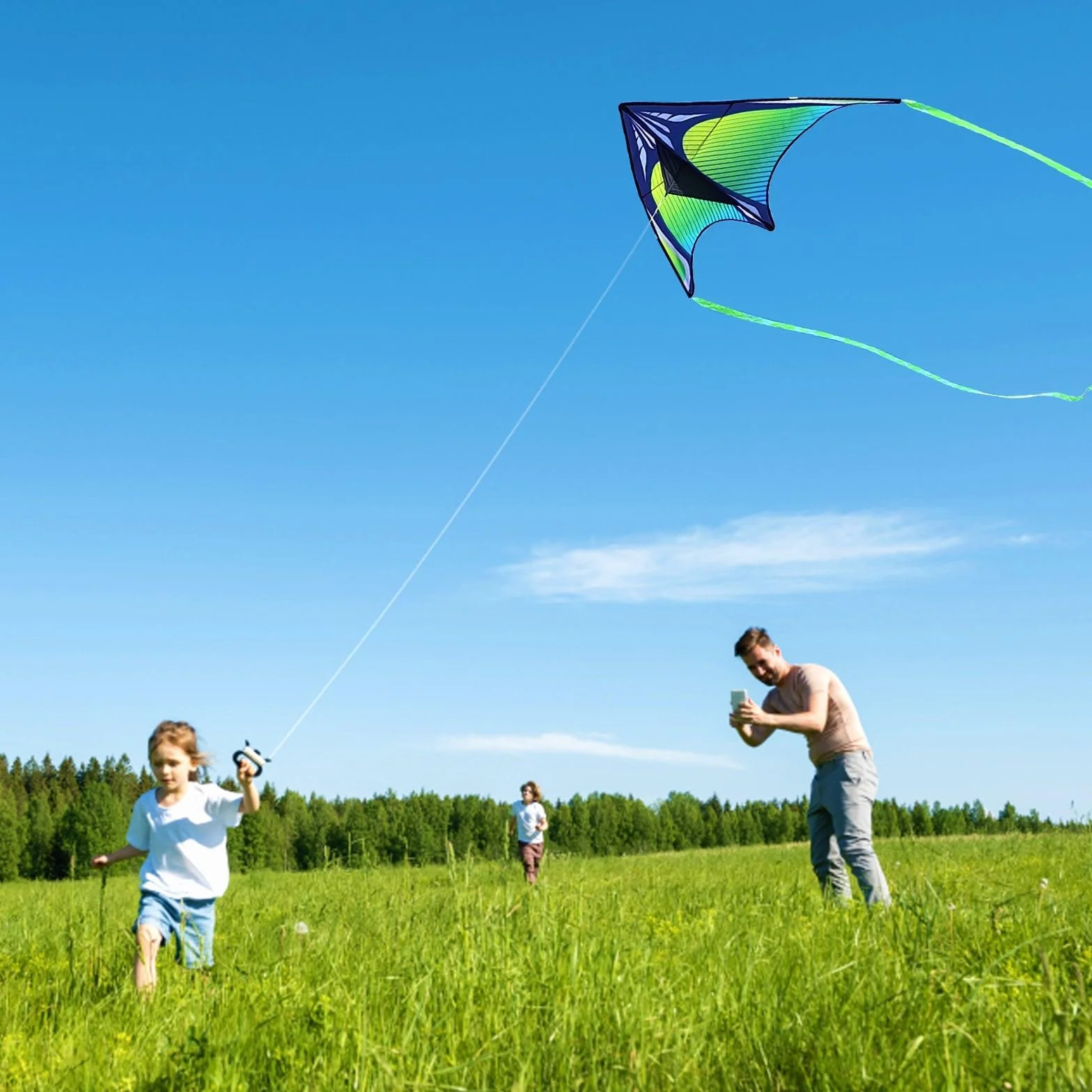 Cerf-volant Delta arc-en-ciel pour enfants et adultes, ligne 91,4 m