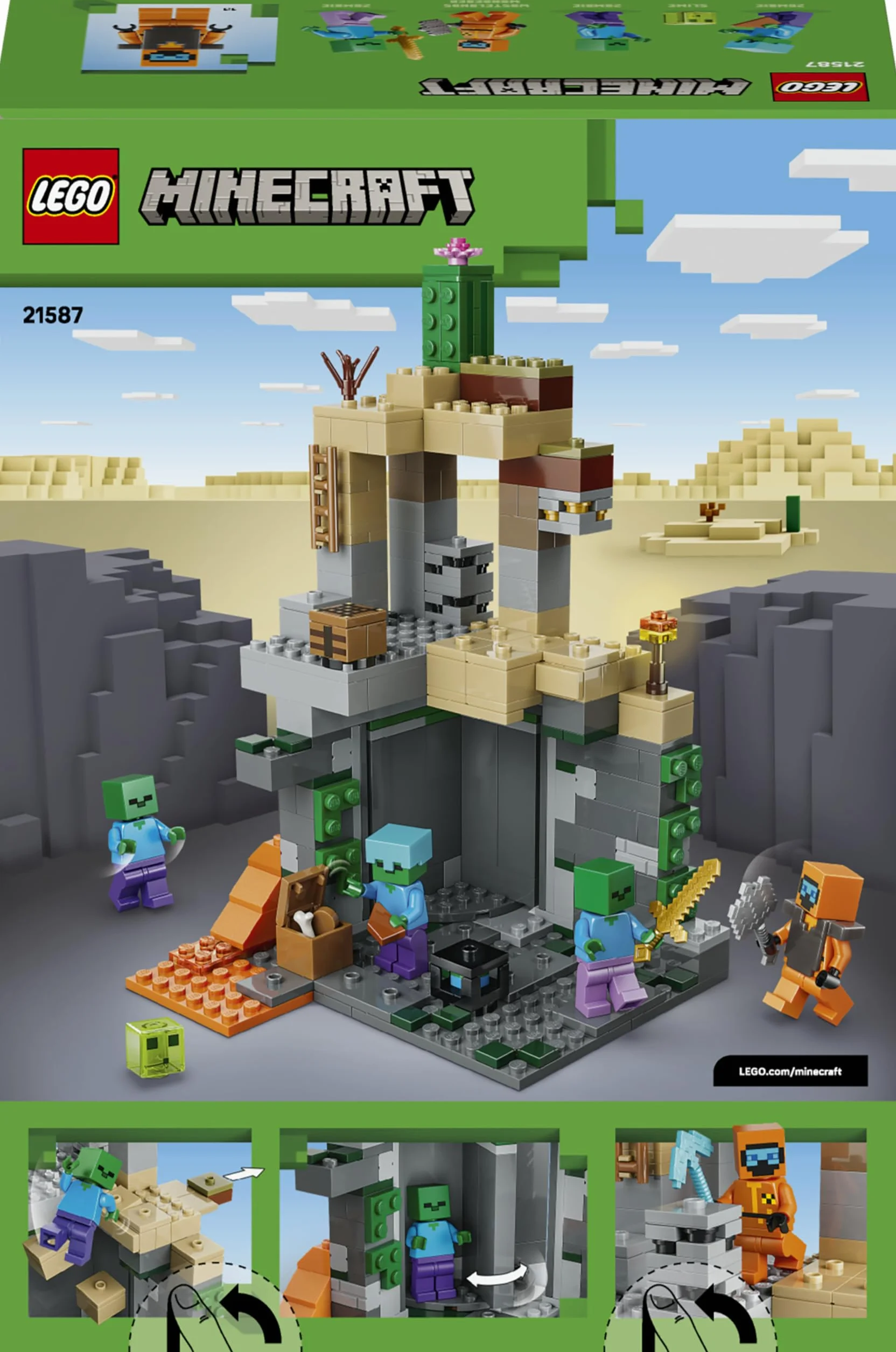 LEGO Minecraft Le Donjon de Zombies 21587 Jeu Interactif avec Minifigurine de Vagabond 3 Figurines de Zombies Slime Établi Cadeau Gaming 8 Ans