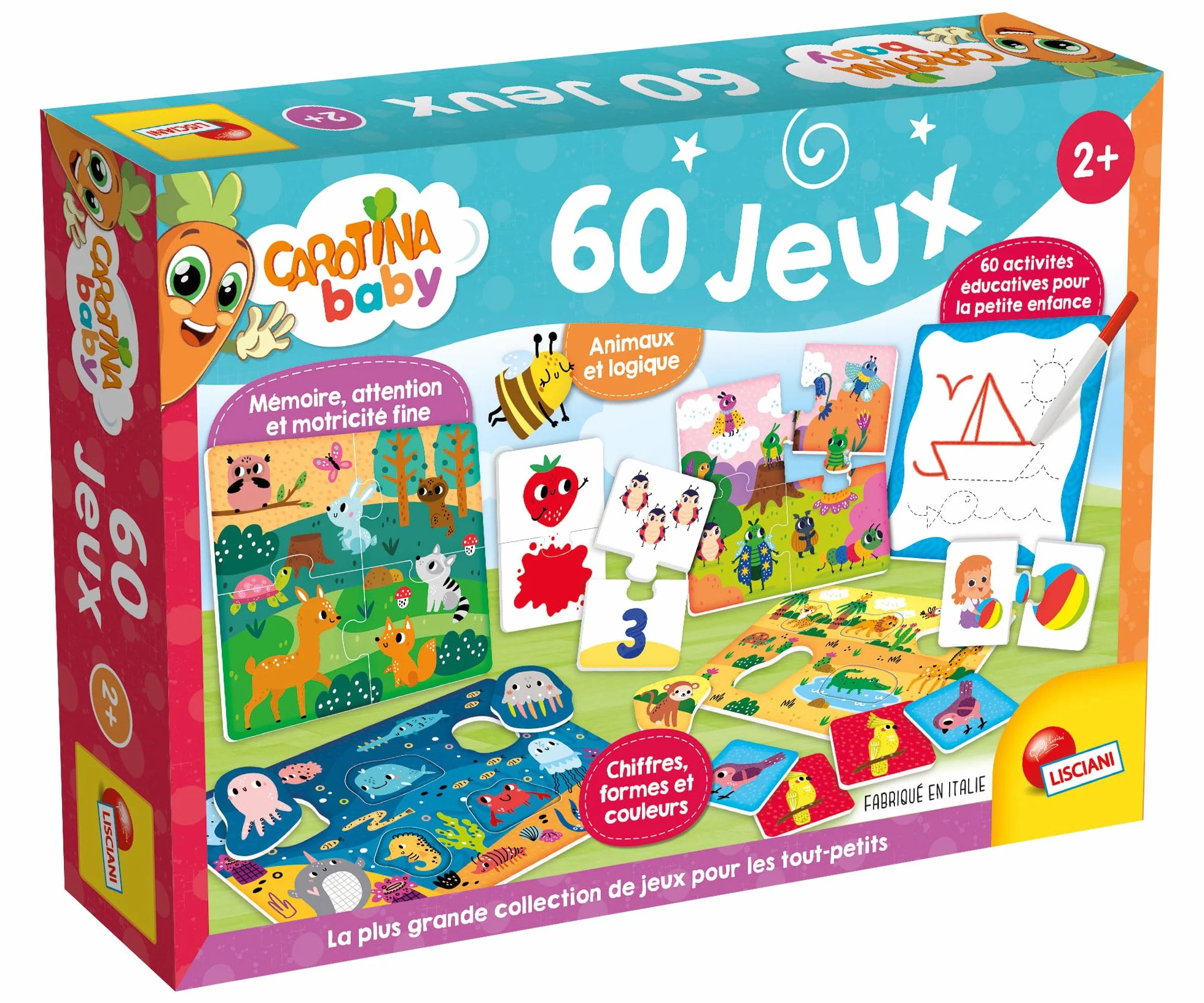 Lisciani Carotina Baby Pack de 60 Jeux Activités Éducatives Enfants 2 ans Bingo Puzzle