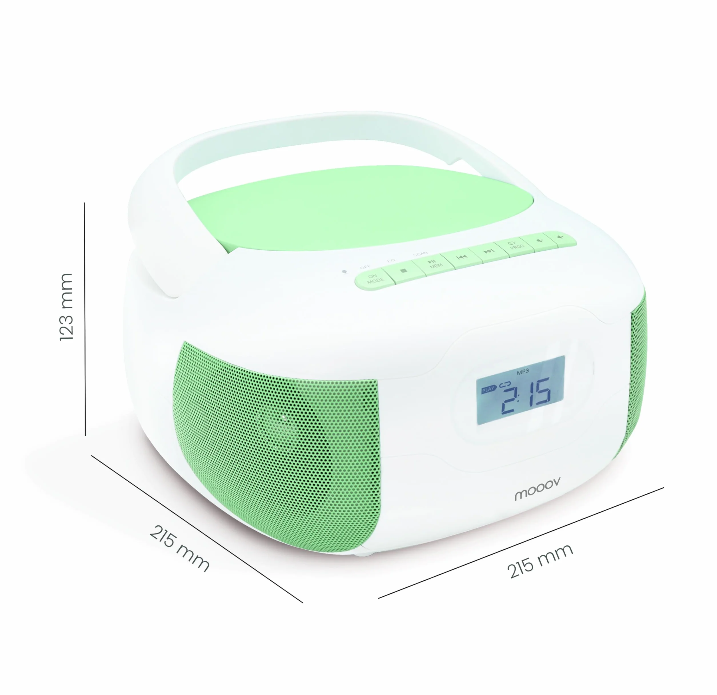 MOOOV Lecteur CD Radio FM Portable Bluetooth Boombox Stéréo MP3 USB AUX Micro-SD Vert