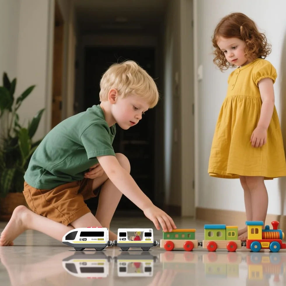 Train Électrique Enfant 3 Ans Locomotives à Piles Connexion Magnétique Haute Vitesse Compatible Thomas Brio