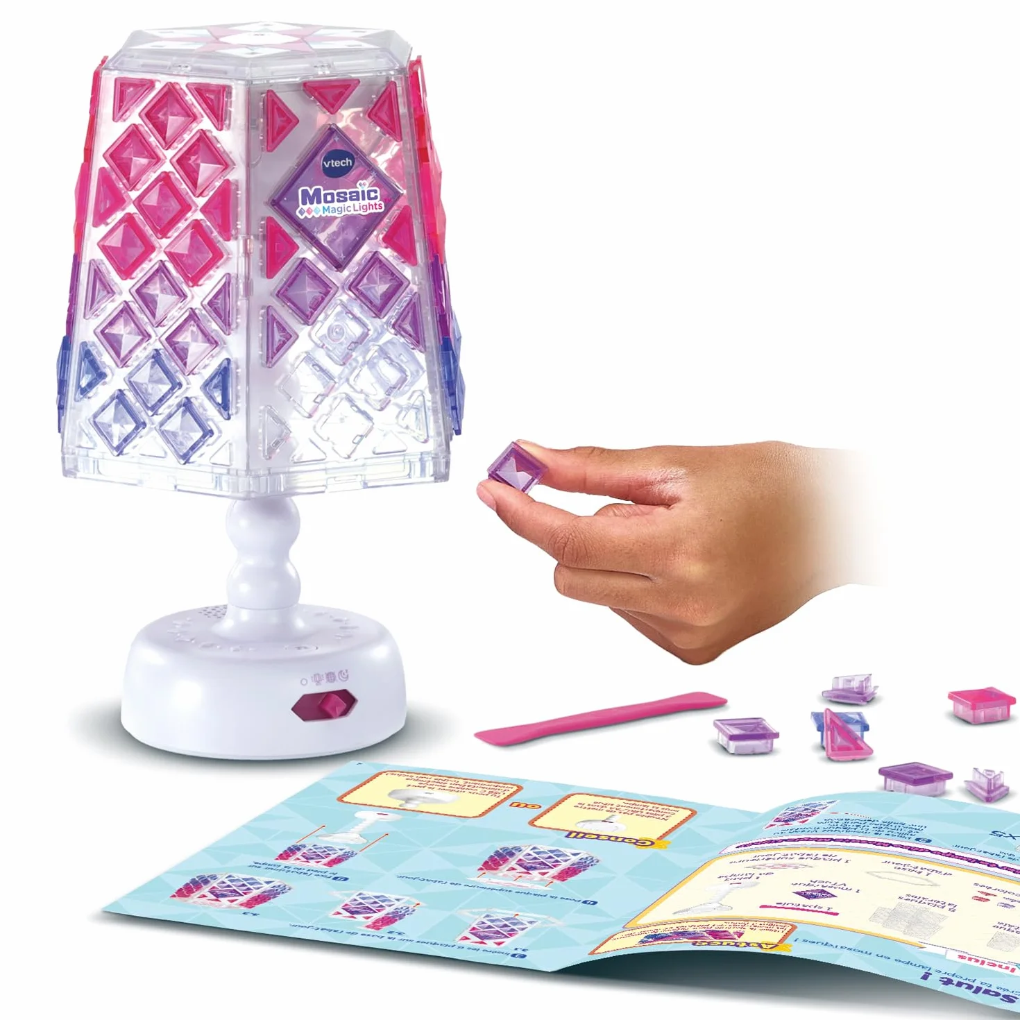 VTech Mosaïc Magic Lights Lampe Kit Mosaïque Enfant Lampe Personnalisable Effets Lumineux Musique Jeu Créatif DIY Cadeau Enfant 5 Ans