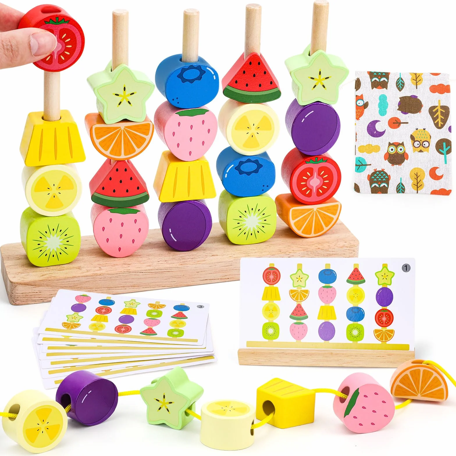 Jouet Montessori en Bois pour Enfants 2-5 Ans : Perles à Enfiler, Jeu de Tri et Empilage - Cadeau Éducatif Motricité Fine