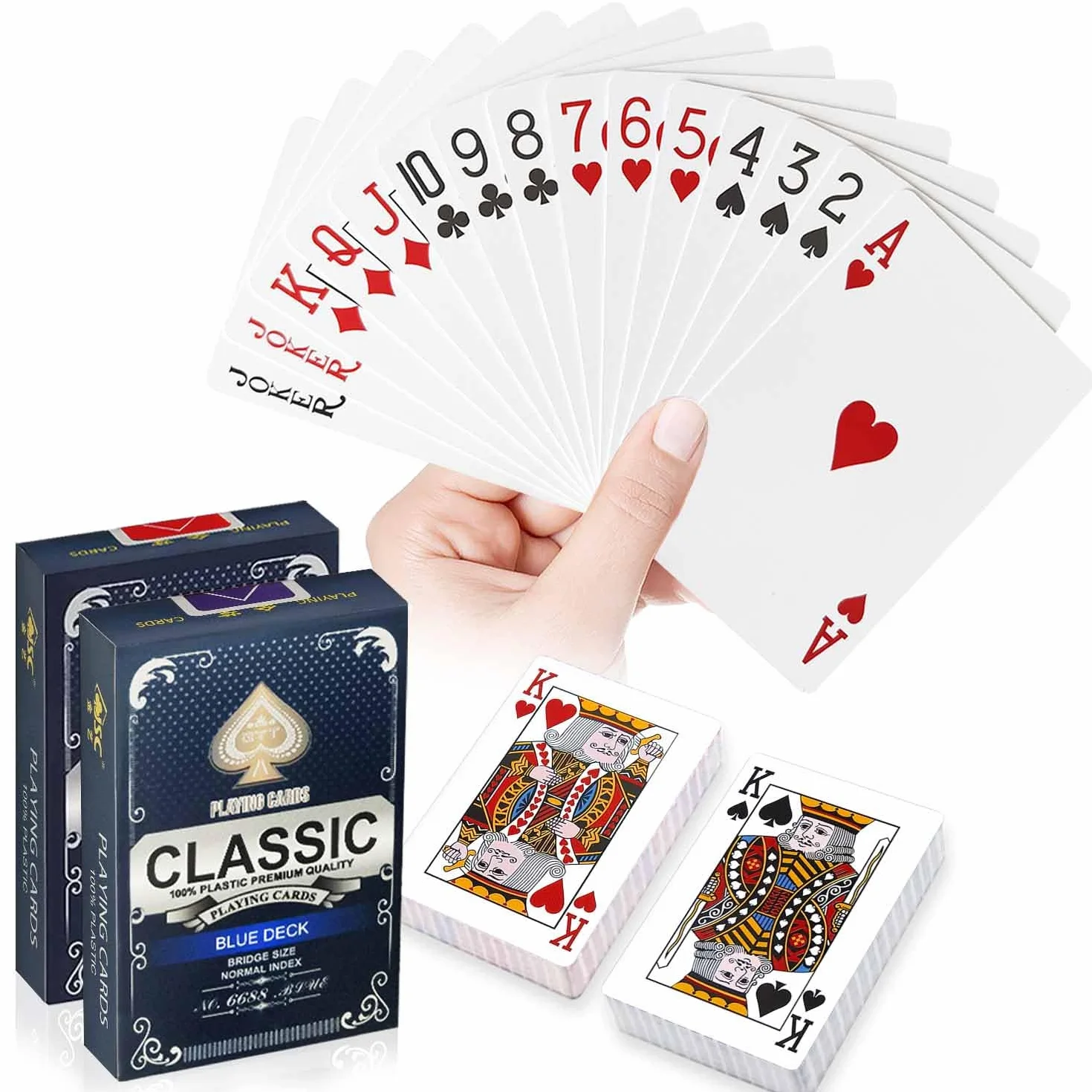 Cartes Poker Plastique Imperméables 2 Jeux de 54 Cartes Rouge et Bleu Professionnelles