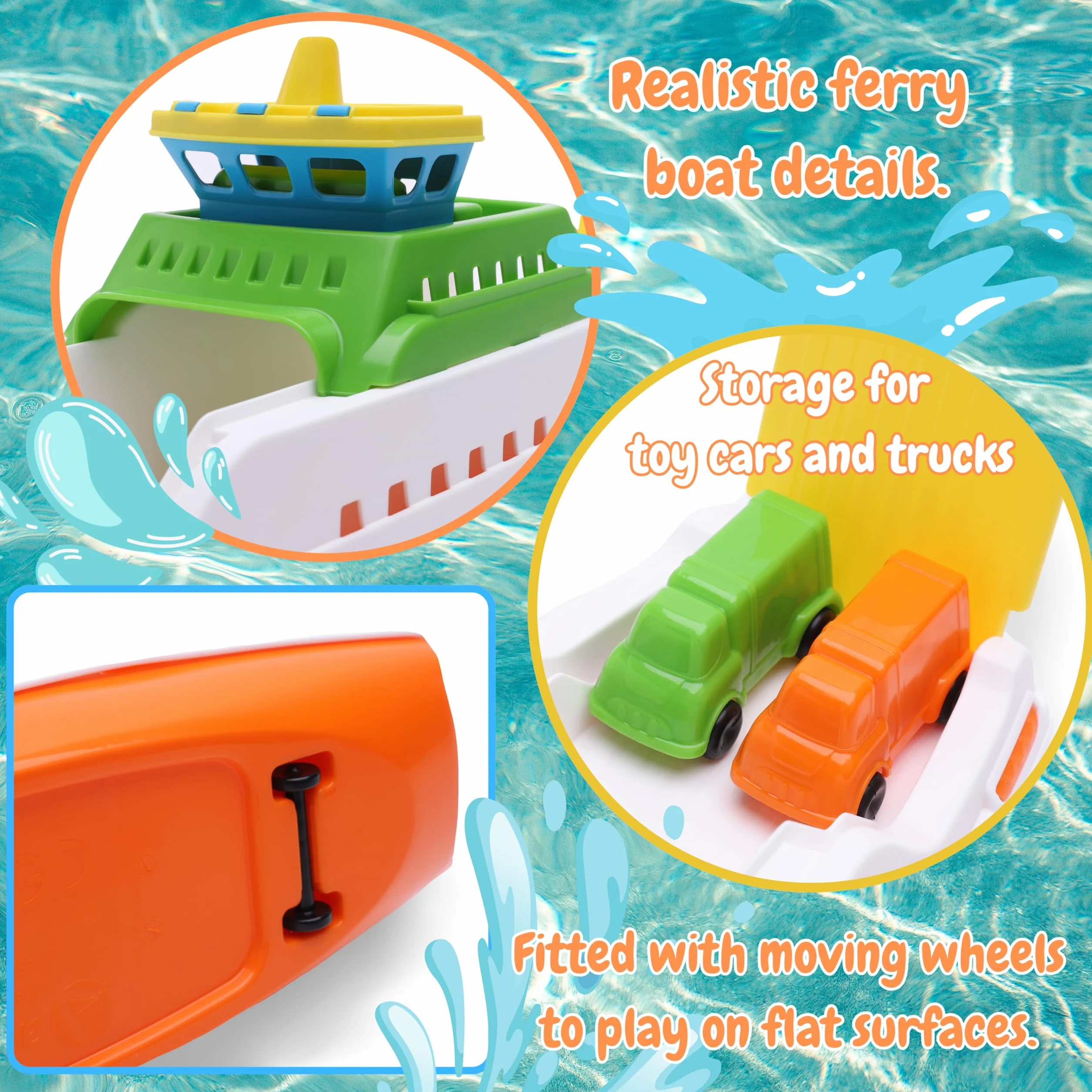 Toyland Ferry Coloré avec Rampes Mobiles et 4 Mini Voitures - Jouet Aquatique Flottant 39 cm pour Piscine et Bain