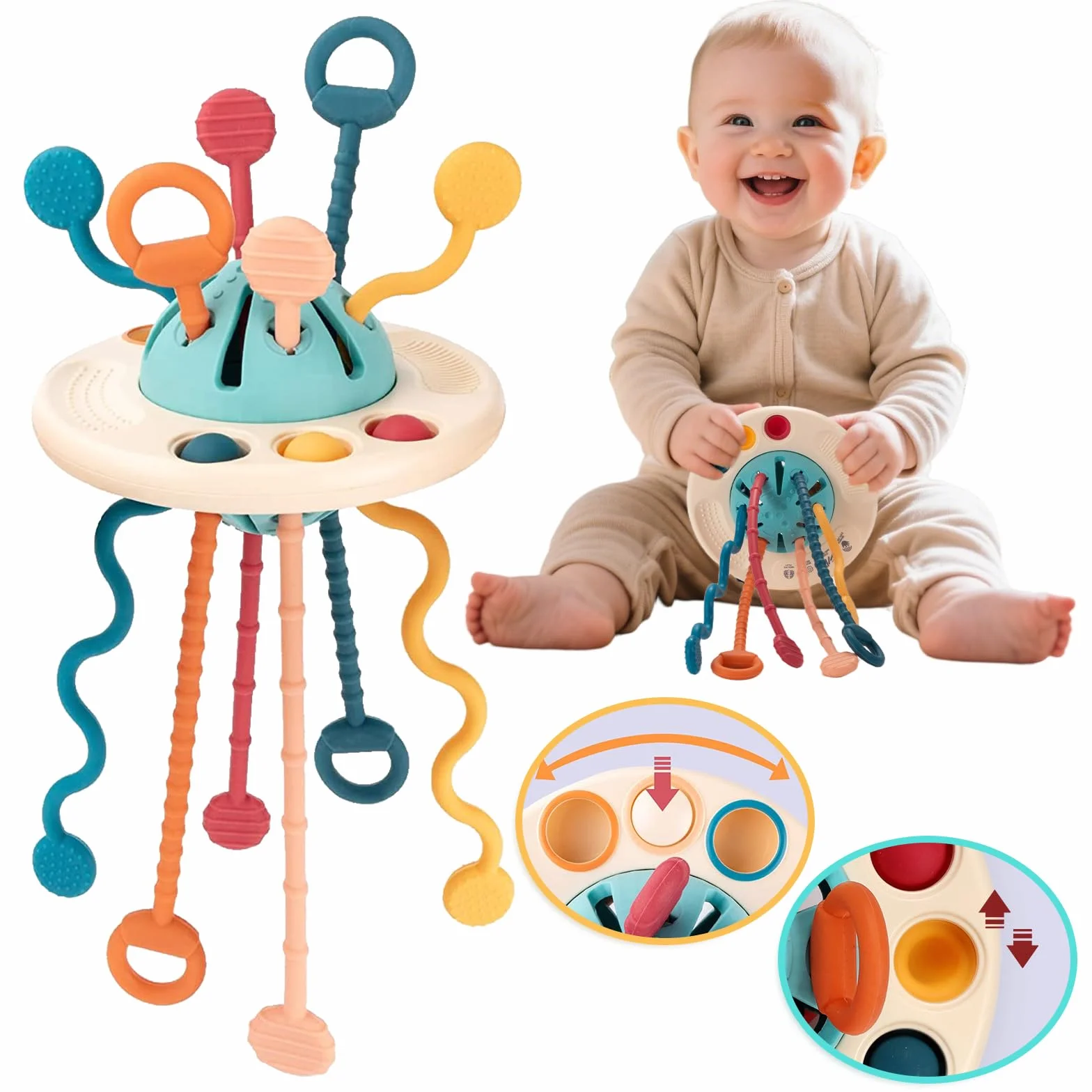 Jouet Montessori Bébé 1 an Sensoriel OVNI à Tirer Éducatif Motricité 12-18 Mois+