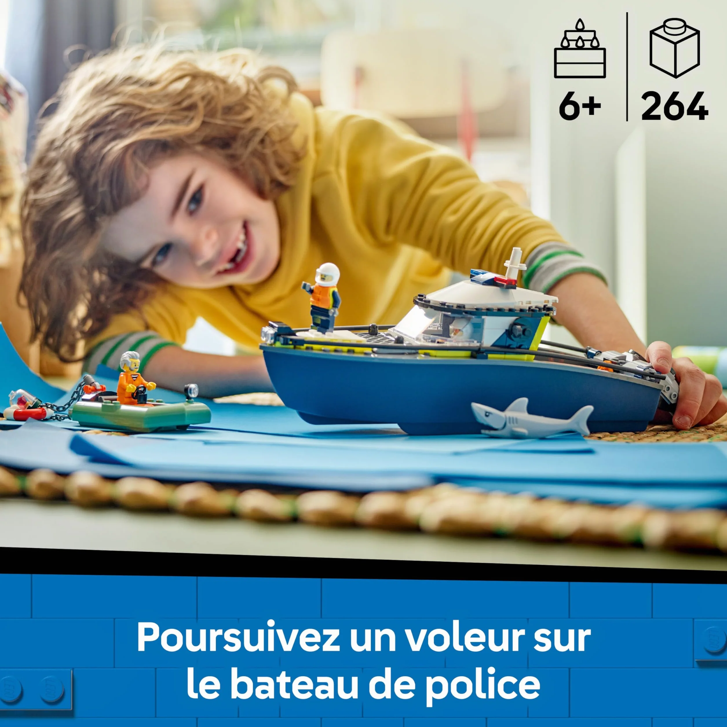 LEGO City Police Boat Chase 60456 Zestaw z 2 Łodziami, 3 Minifigurkami i Figurką Rekina dla Dzieci 6+