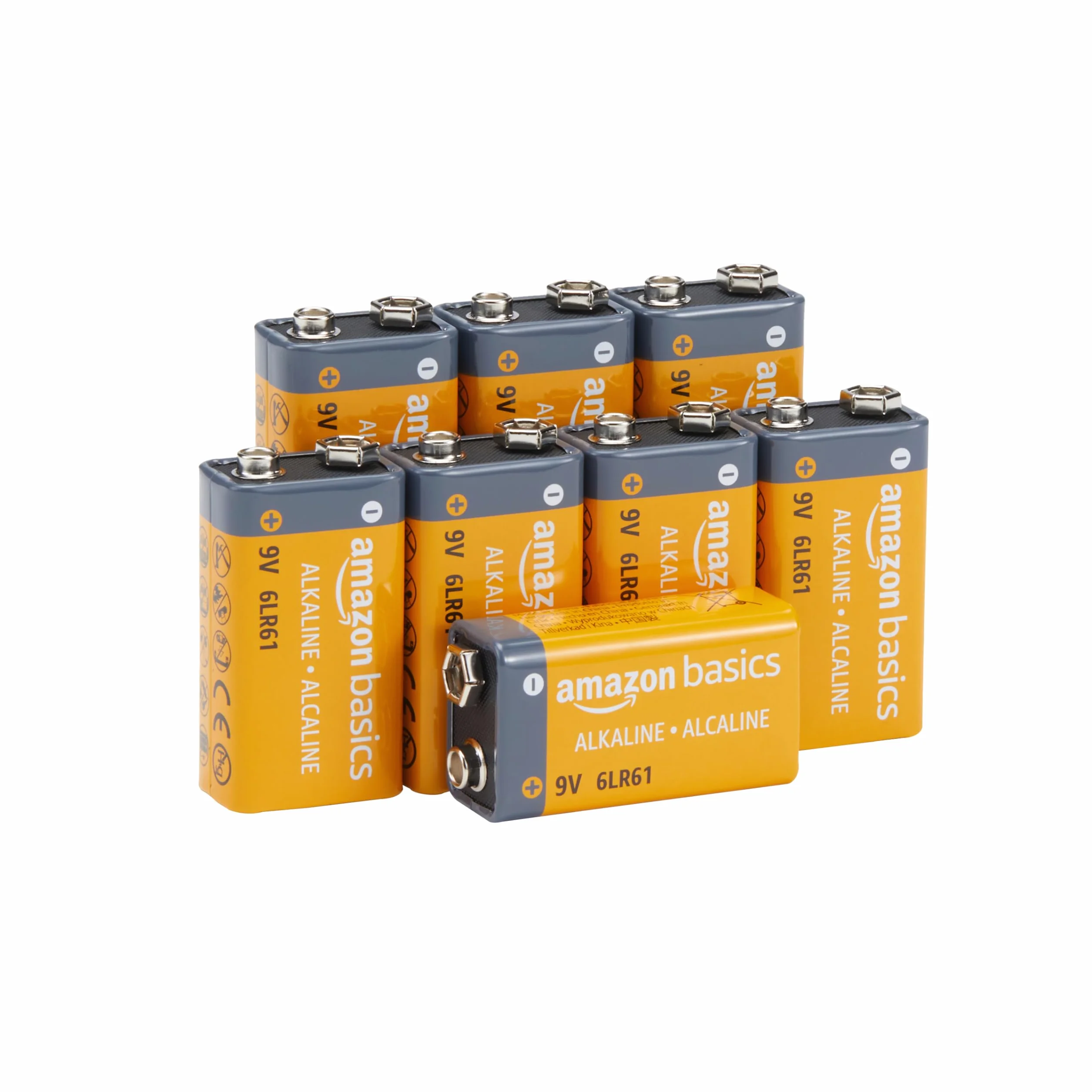 Amazon Basics Lot de 8 Piles alcalines 9V 6LR61 pour détecteur de fumée