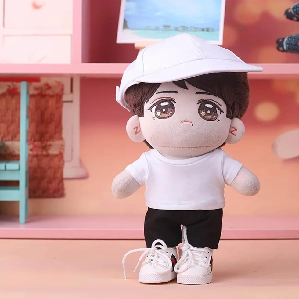 Vêtements de poupée en peluche 15 cm t-shirts manches courtes noir et blanc