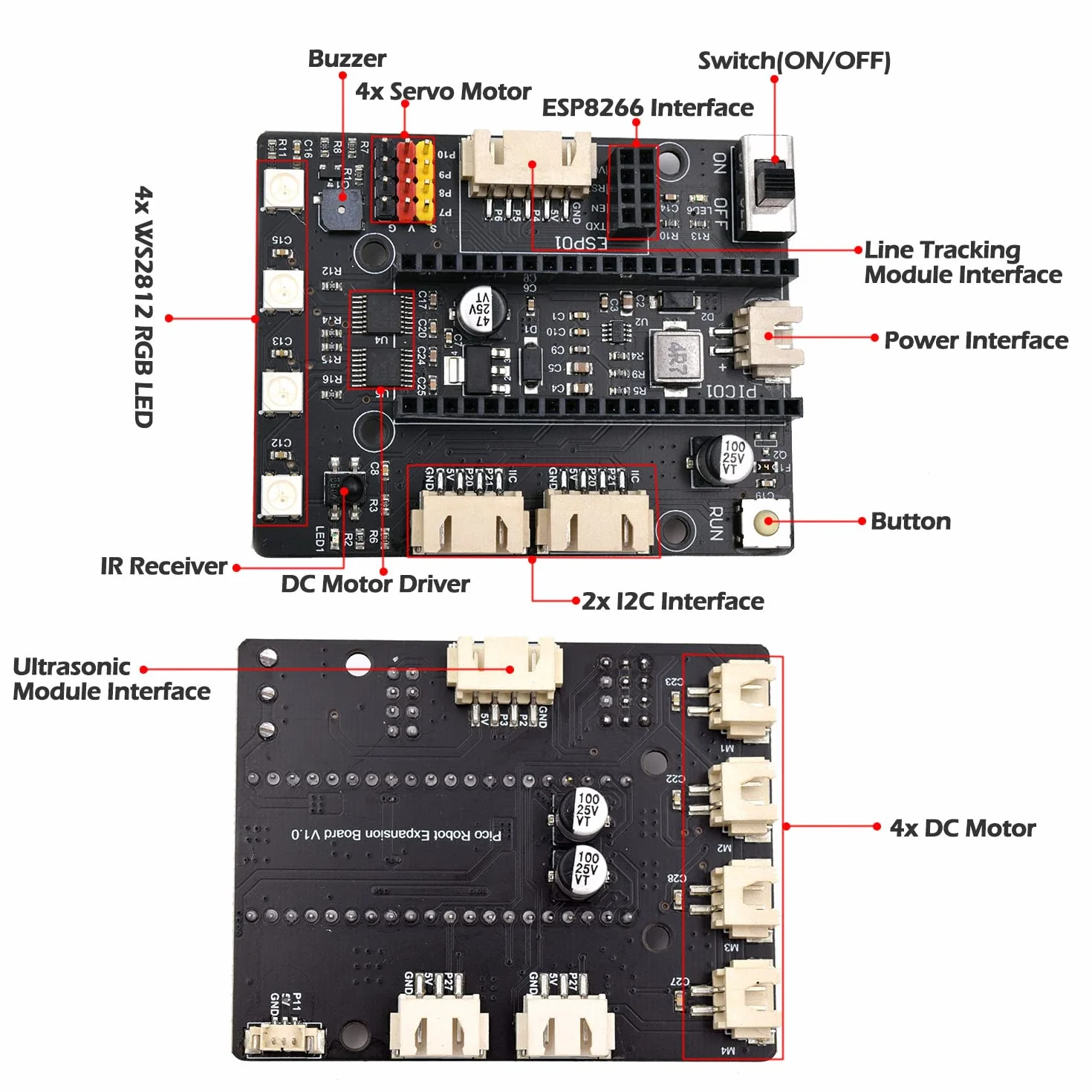 Adeept Kit de Voiture Intelligent pour Raspberry Pi Pico, Suivi de Ligne, évite Les Obstacles, lumière colorée, écran OLED, kit de Voiture Robot éducatif télécommandé STEM IR