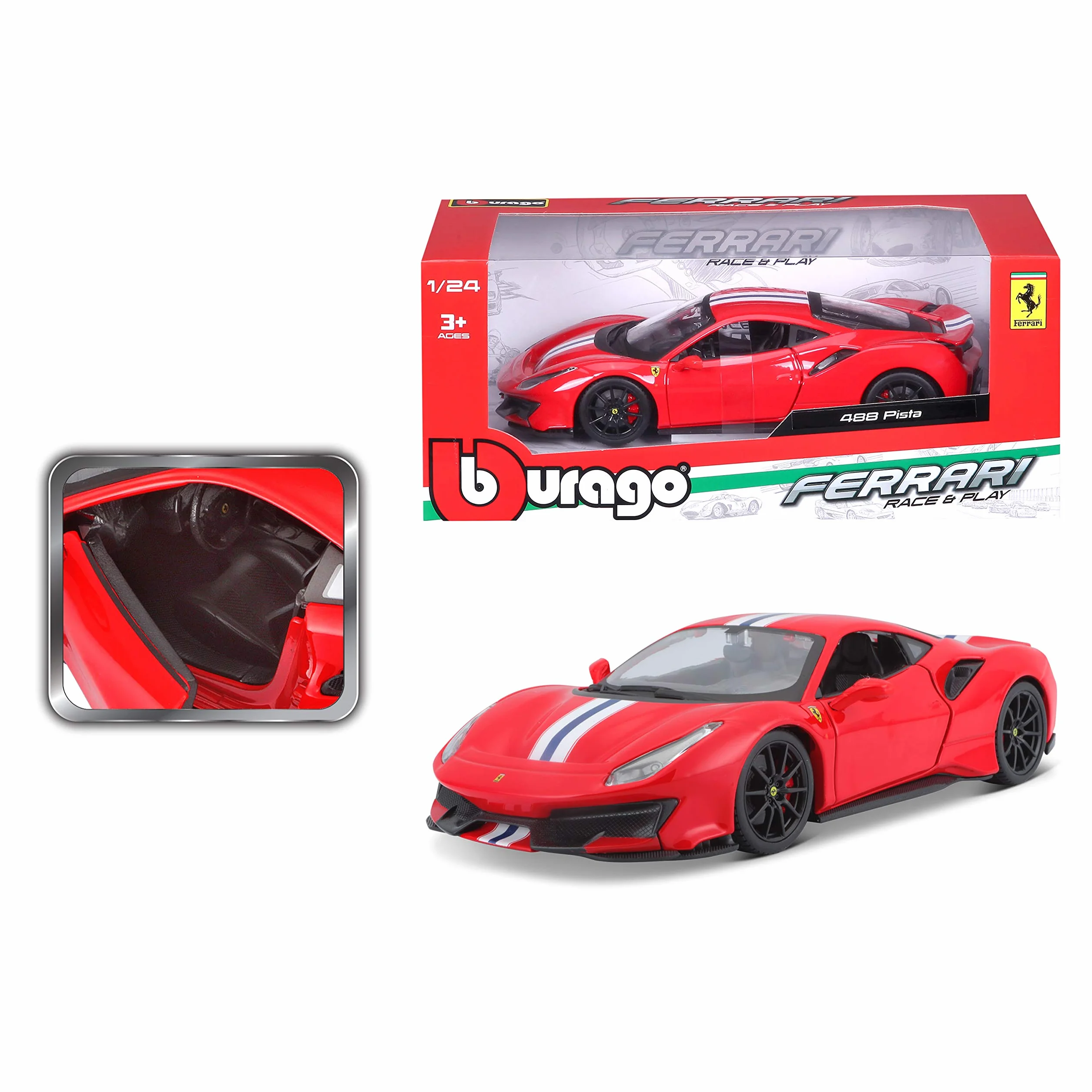 Bburago 1:24 Ferrari 488 Pista R&P Voiture Couleurs Assorties