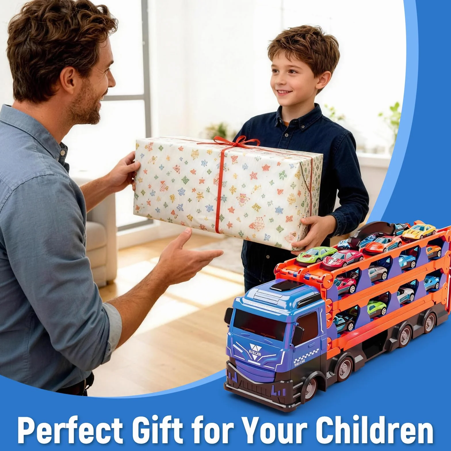 Camion Transporteur Voiture avec 24 Petites Voitures Jouets Pliable pour Garçons 3-7 Ans