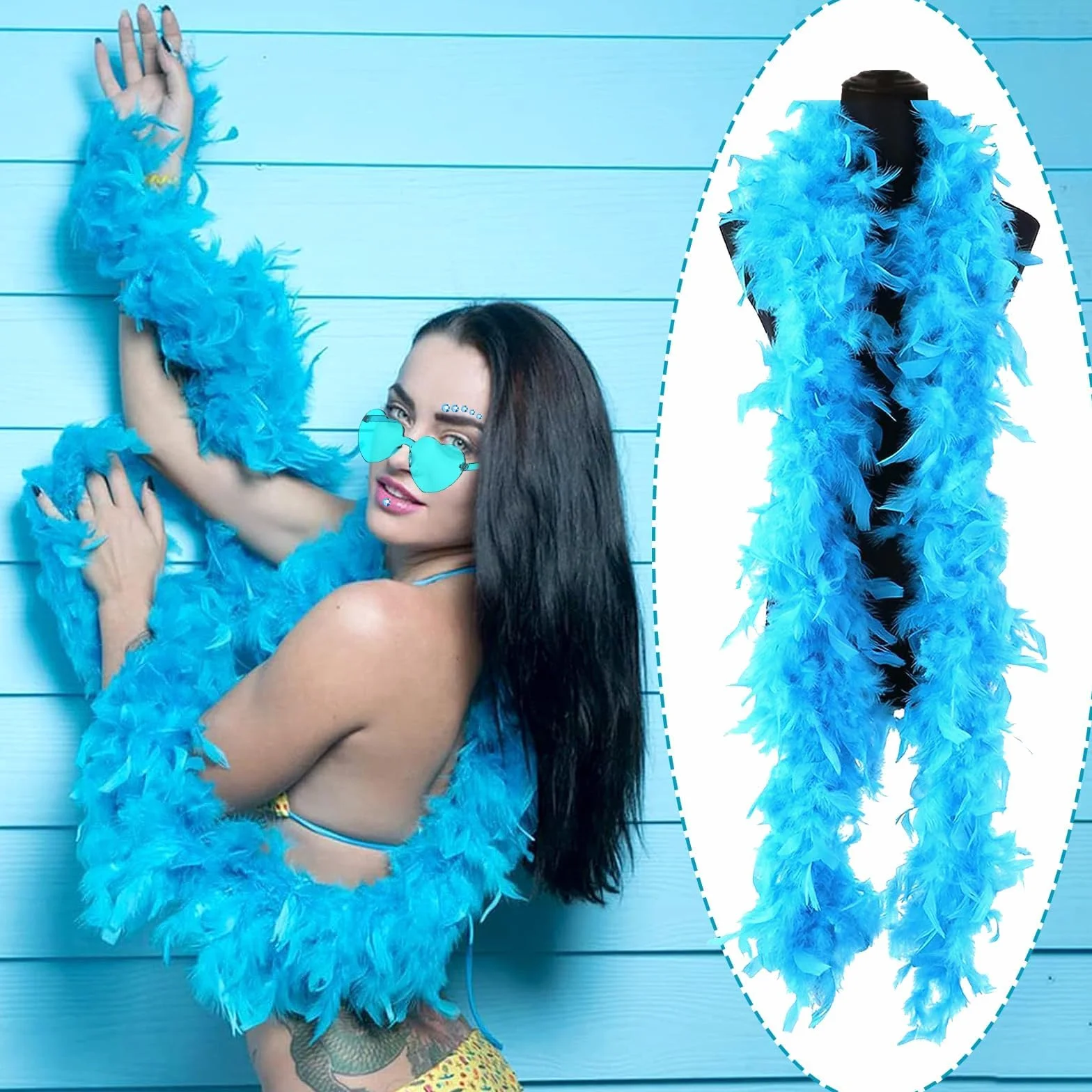 Boa en plumes 4PCS avec Lunettes de Soleil en Forme de Cœur pour Halloween Fête Carnaval