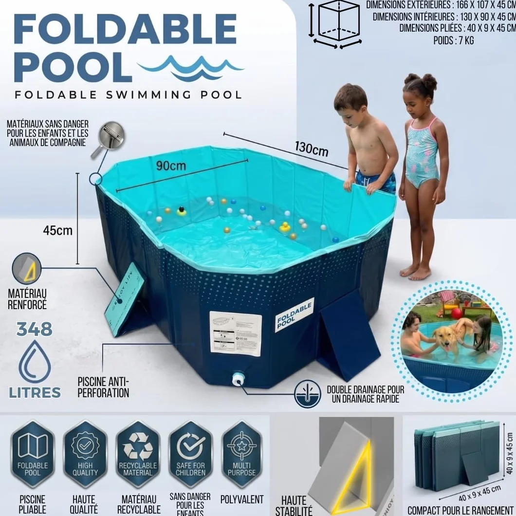 INDUSTEX Piscine Pliable Foldable Pool, Piscine pour Enfants et Adultes Portable, Piscine Amovible, Baignoire, Piscine pour Animaux de compagnies (130 x 90 x 45 cm)