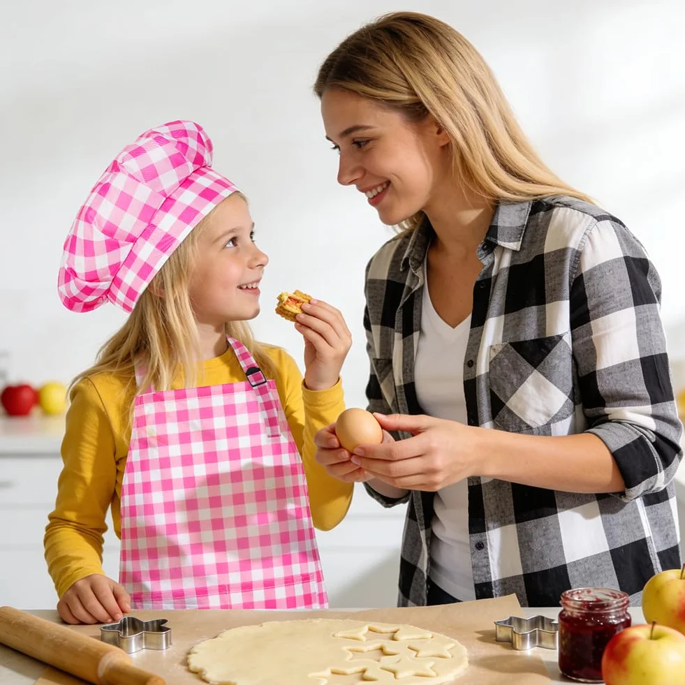 DiULi Ensemble Tablier et Toque de Chef pour Enfants, Tablier de Cuisine Réglable avec 2 Poches