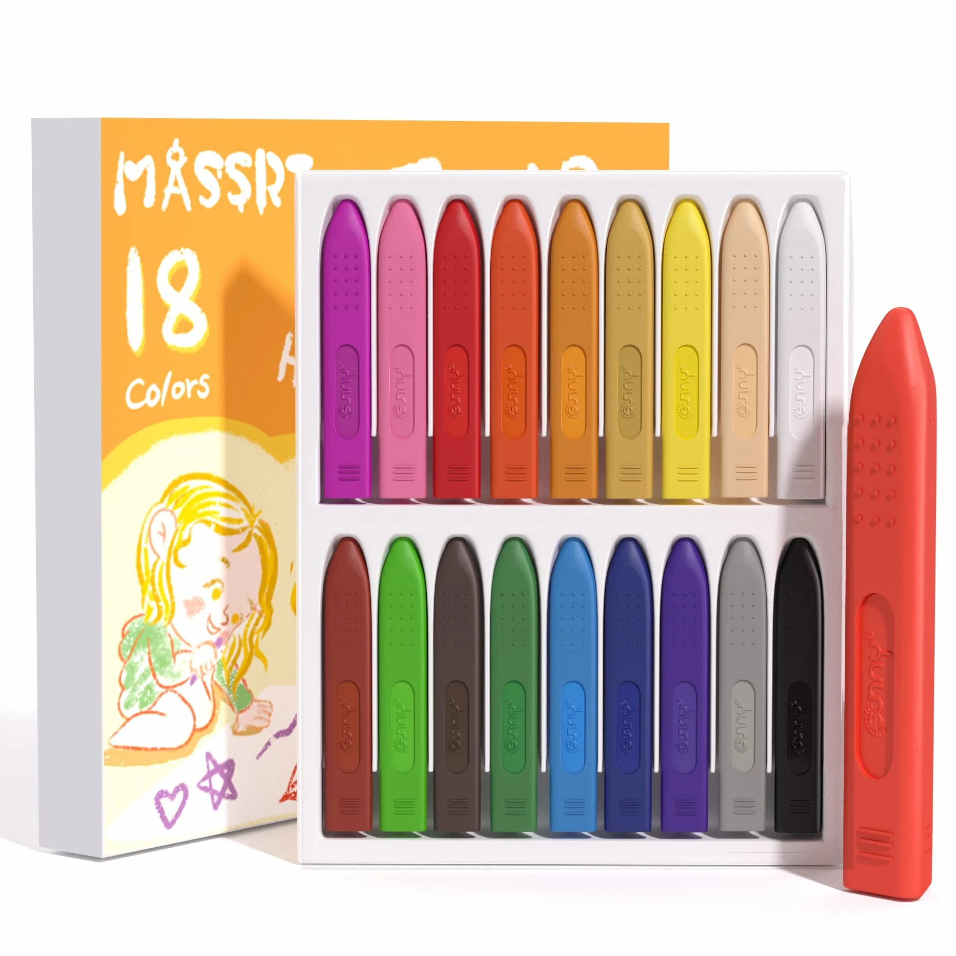 Crayons Jumbo pour tout-petits 18 couleurs lavables incassables faciles à tenir cadeaux de coloriage sûrs