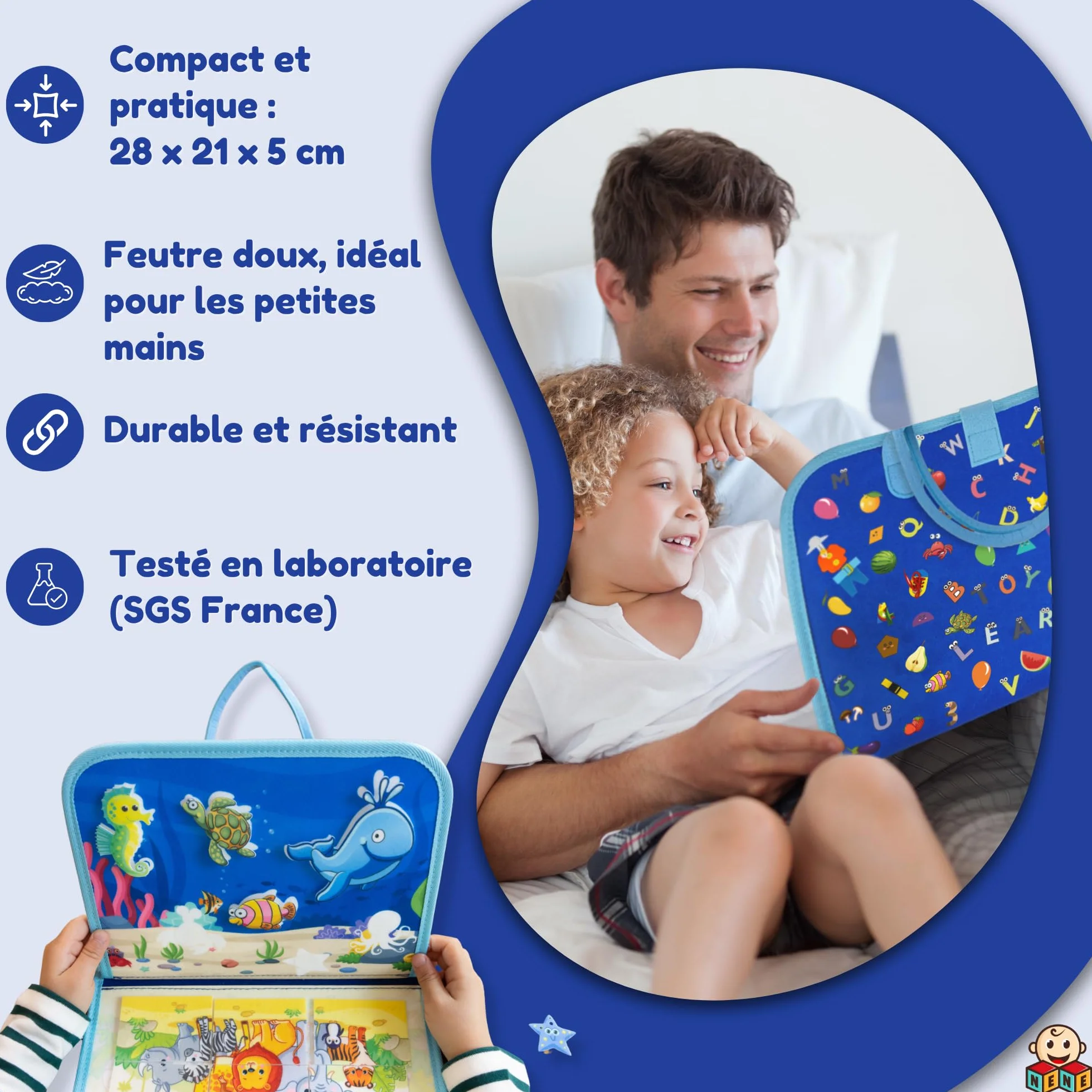 Nene Busy Board Montessori Jouet éducatif 2-6 Ans garçon fille Planche activités sensorielle sans écran Lettres Chiffres Formes Couleurs Motricité Fine