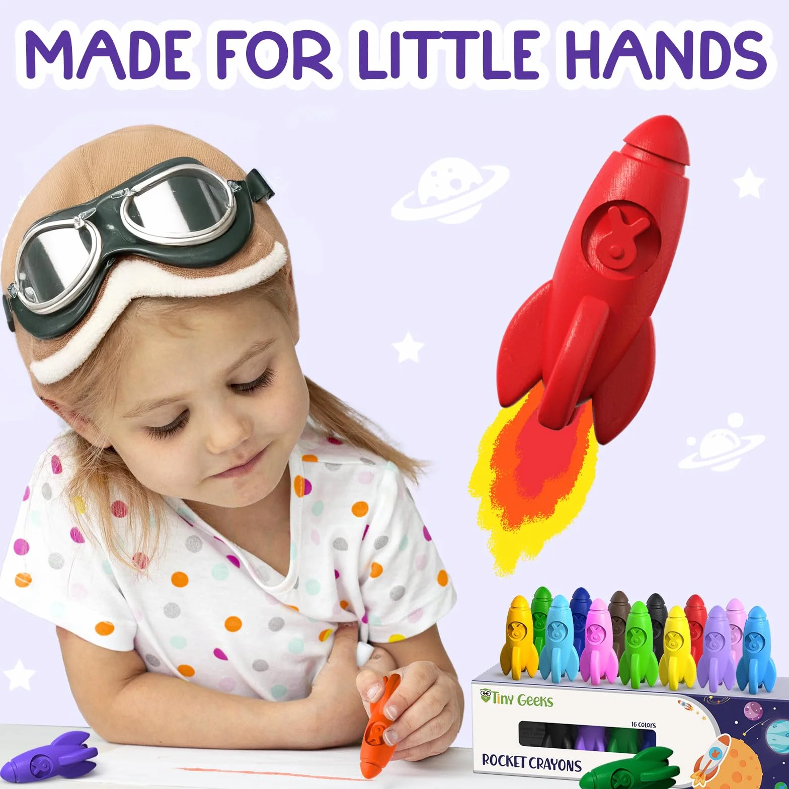 TinyGeeks Crayons Non Toxiques Lavables pour Enfants 3-8 Ans - Crayon Bebe Faciles à Tenir