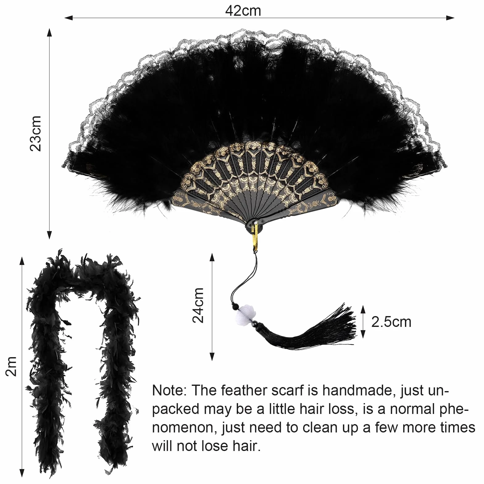 KarnevalsTeufel Boa en plumes noir éventail étole costume carnaval danse mariage