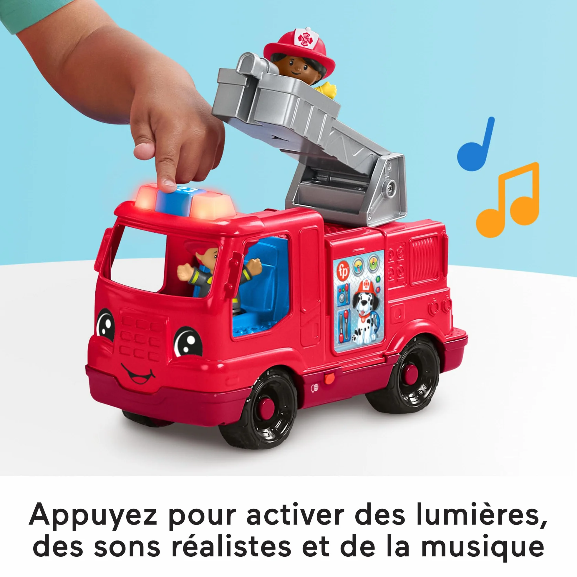 Fisher-Price Little People Camion de pompiers musical à pousser avec 2 figurines, HYR88