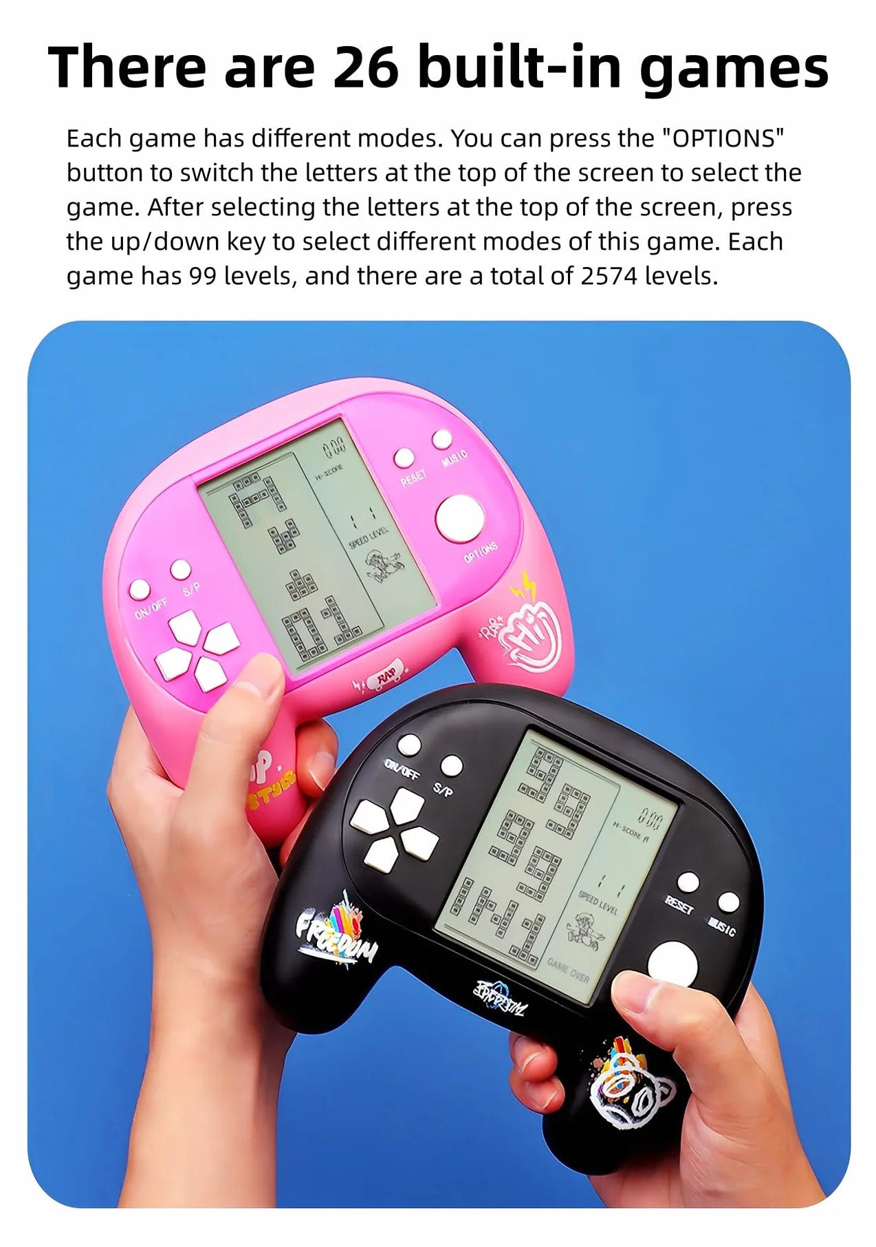 Console de Jeu Portable Rétro 4,1 Pouces 2574 Jeux en 1 avec Poignée en Brique Rose