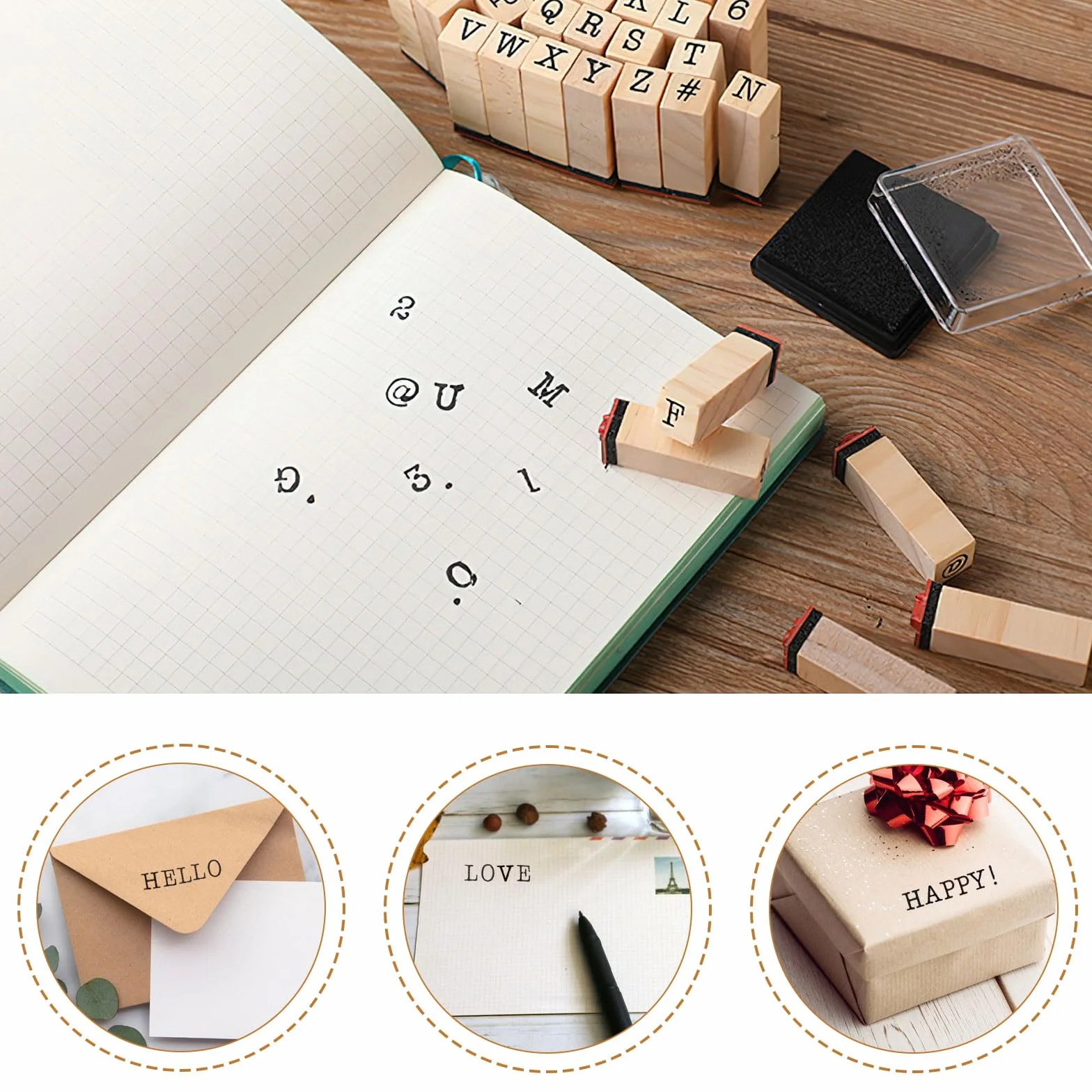 Lot de 40 tampons en bois alphabet et lettres chiffres pour art artisanat