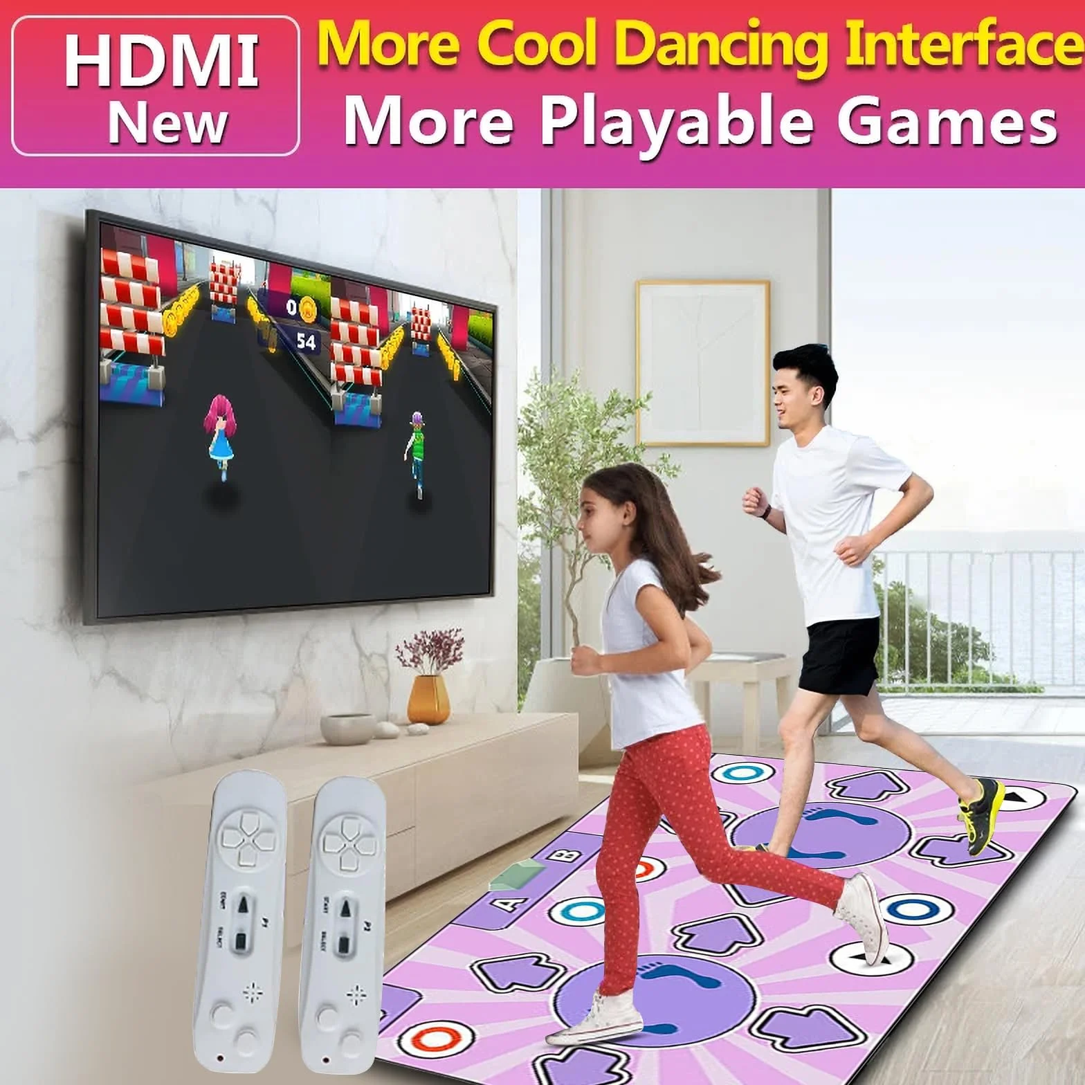 Tapis de Danse Musical avec Télécommande, 2 Enfants Rechargeable, 8 Modes, 100 Musiques, 65 Jeux, Cadeau Anniversaire Enfants 3-7+ Ans (Rose)