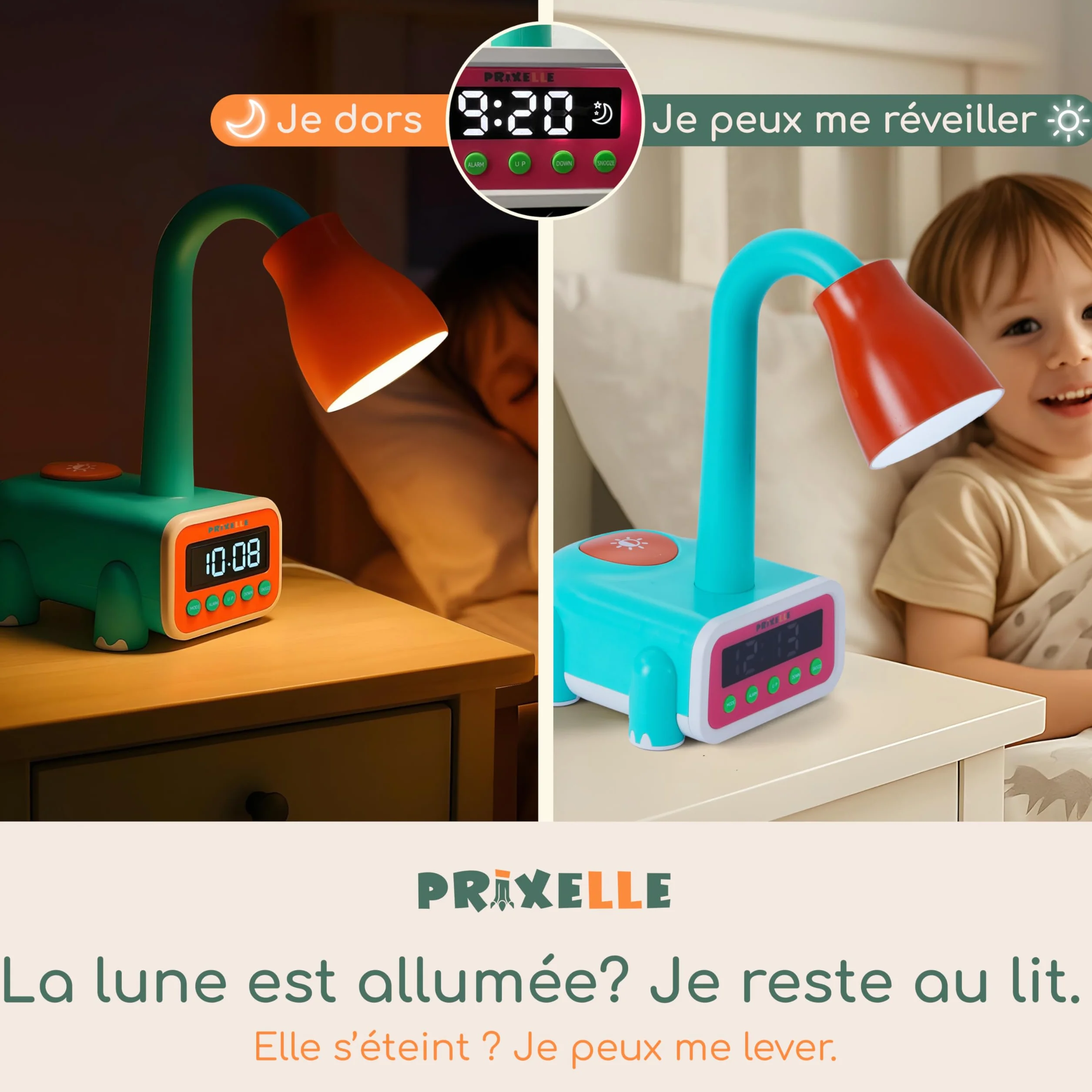 Kronosaur Reveil Enfant Dinosaure 3 en 1 Lampe Douce de Chevet Lune Gardienne