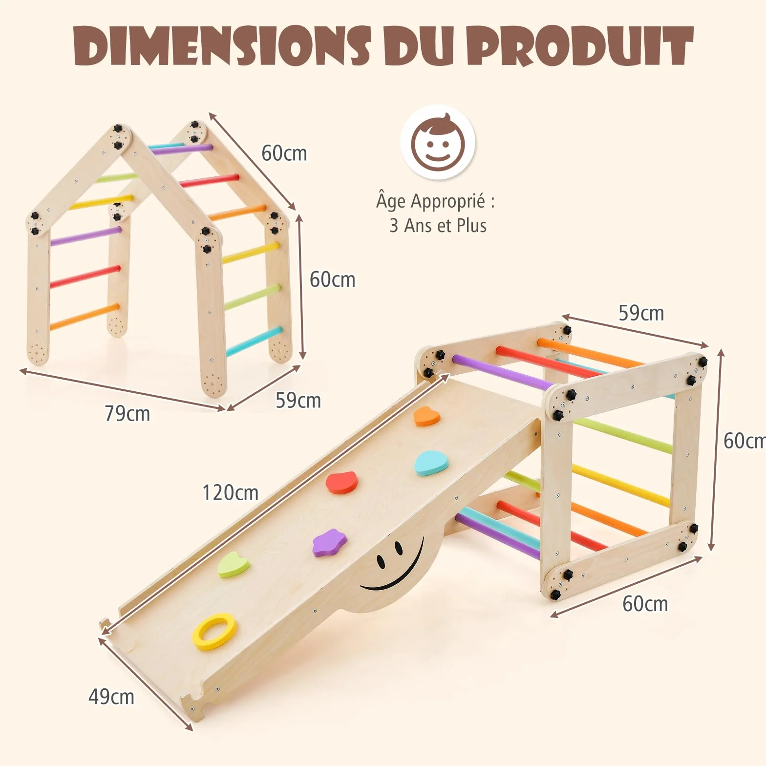 GOPLUS 7 en 1 Triangle Escalade Enfant Montessori en Bois avec Échelle Modulable, Rampe d'escalade Réversible, Charge 60KG