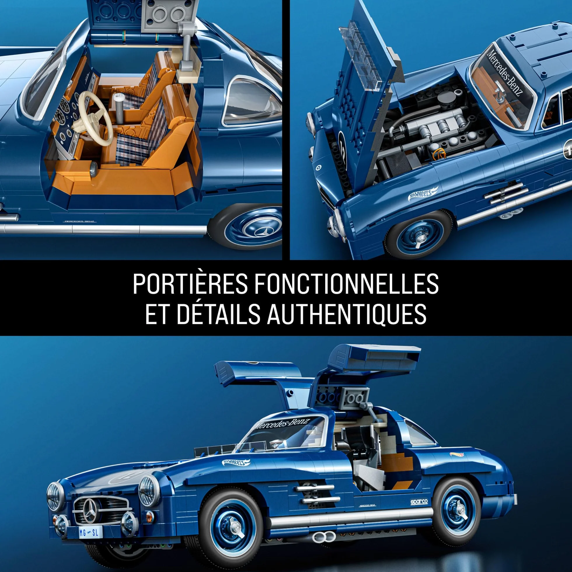 Mattel Hot Wheels Mercedes-Benz 300 SL Coffret de Construction Premium 1 600 pièces métalliques HWW25