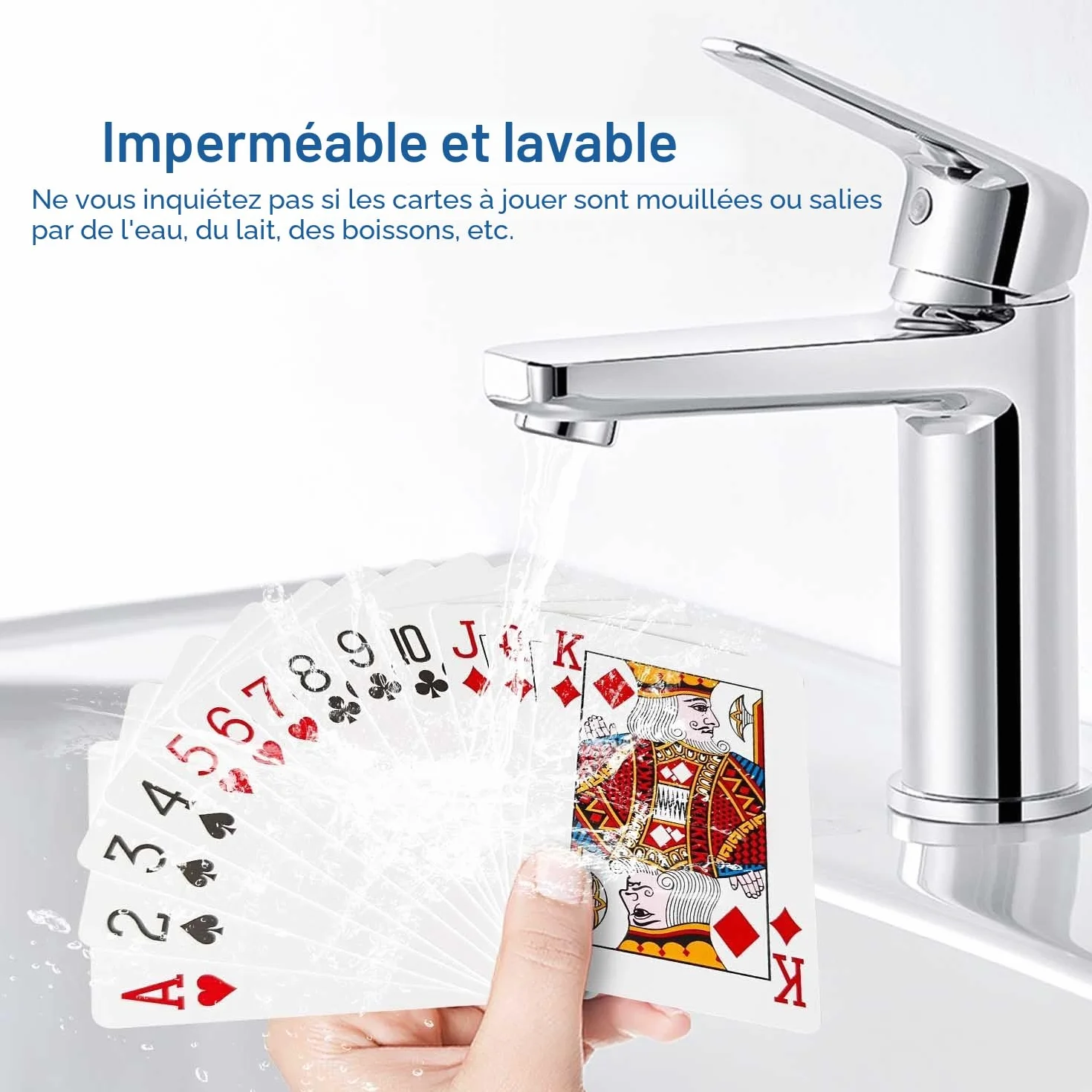Cartes Poker Plastique Imperméables 2 Jeux de 54 Cartes Rouge et Bleu Professionnelles