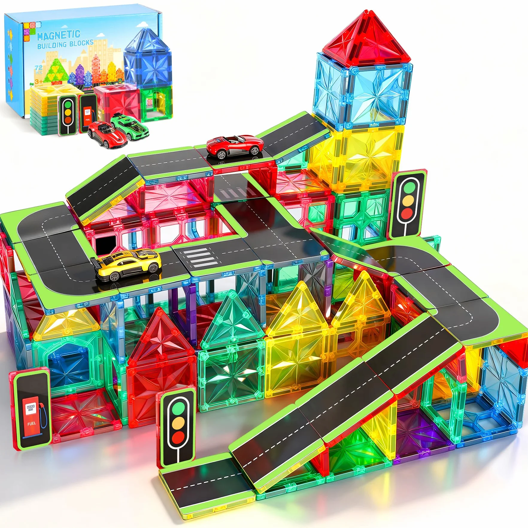 Blocs de Construction Magnétiques 72 Pièces Enfant Jeux Cadeaux 3-8 Ans