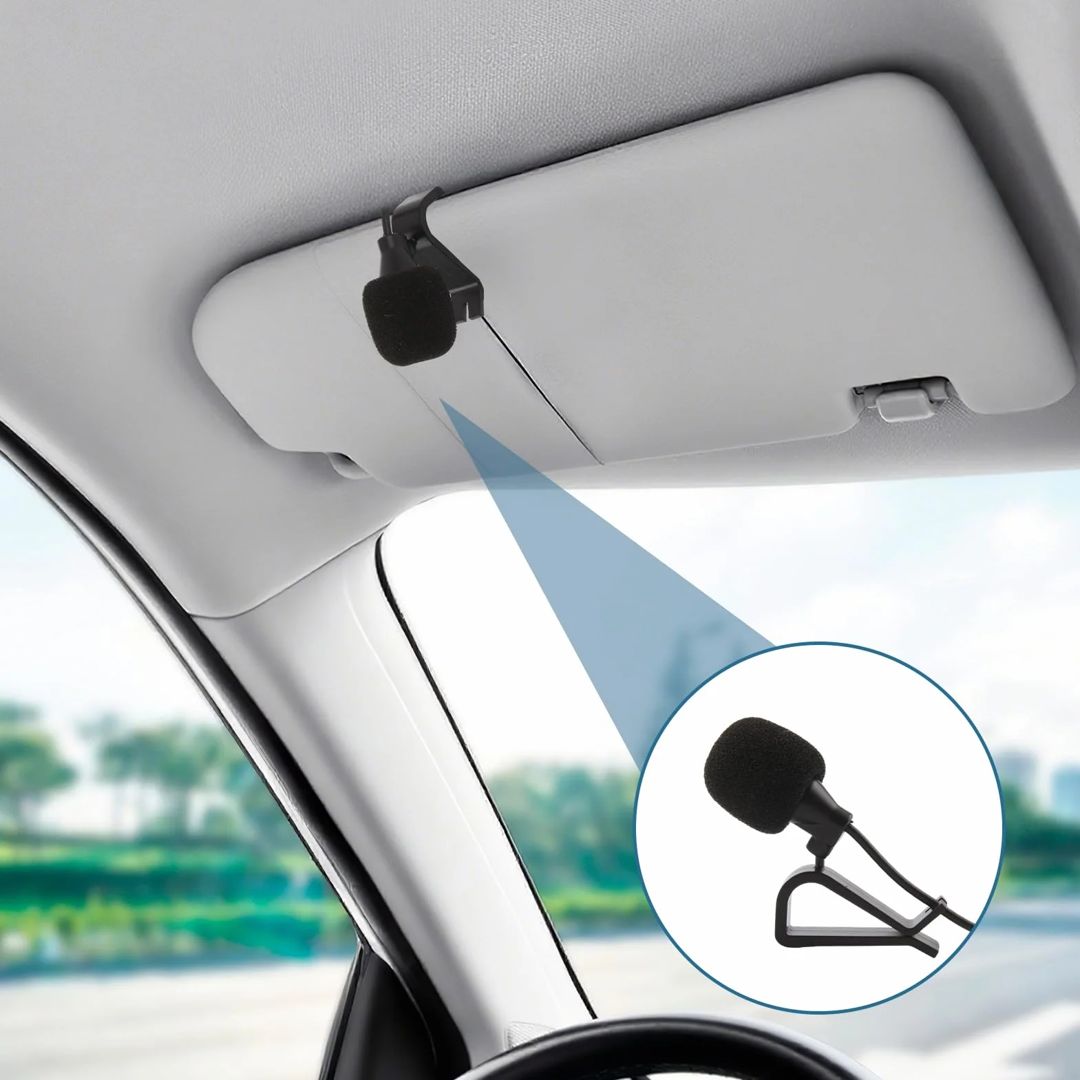 Microphone Externe 3,5 mm avec Pince en U et Câble 3 m pour Autoradio Appels Mains Libres