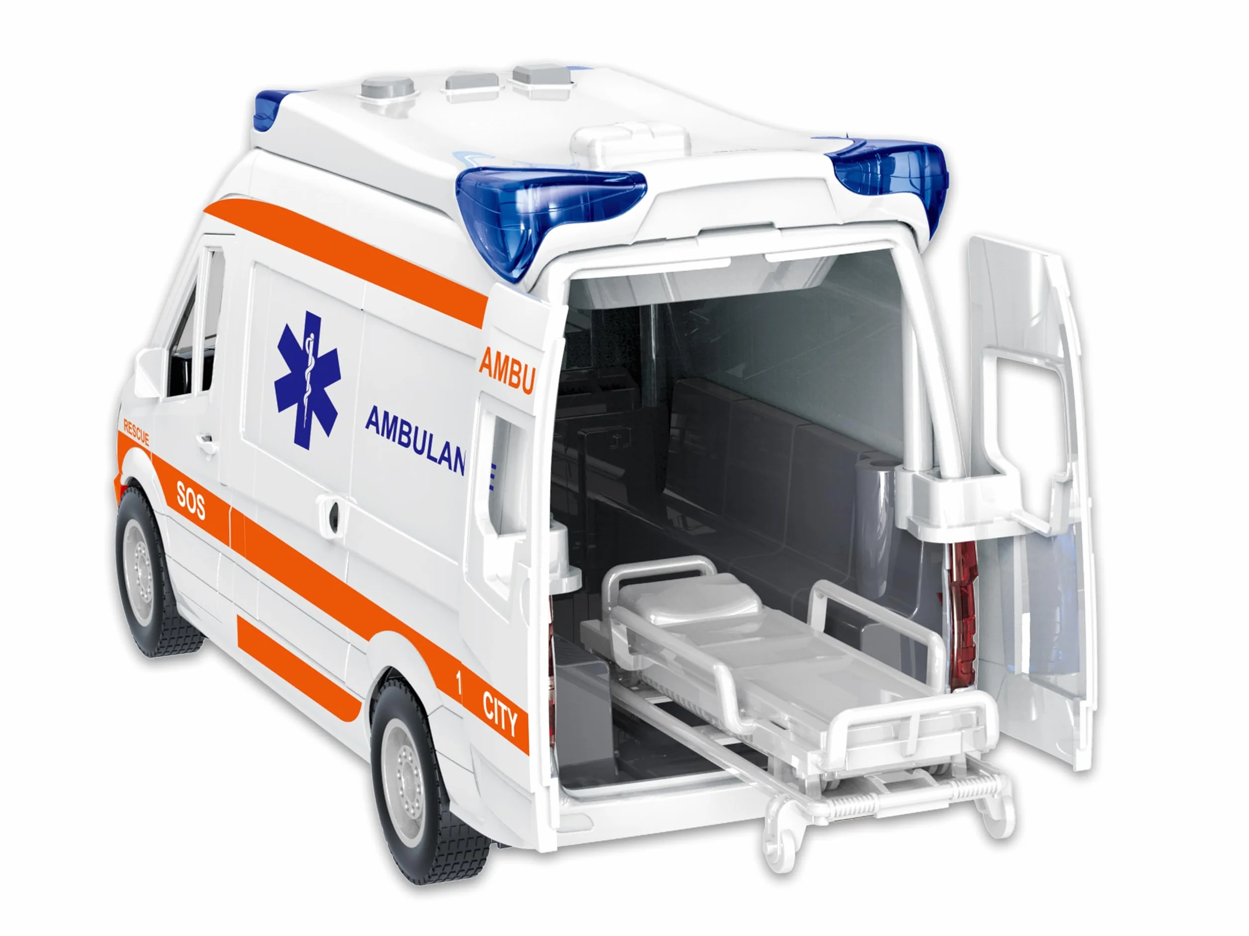 Teorema Giocattoli Ambulance Play City Échelle 1:12 Jouet Véhicule d'Urgence avec Lumières Sons Civière Réglable