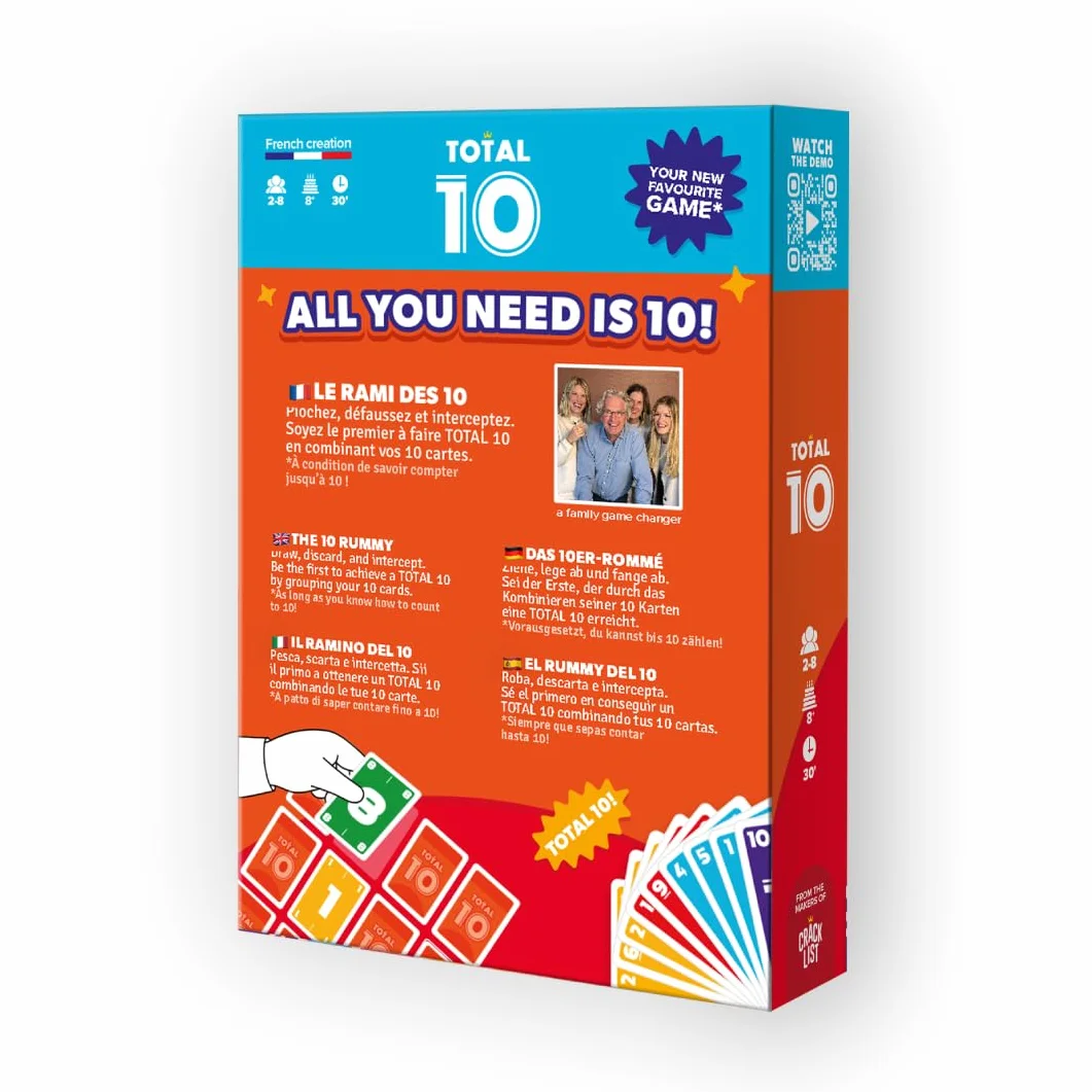 Jeu de Cartes Rami Total 10 - 2 à 8 Joueurs, Dès 8 Ans, Version Française