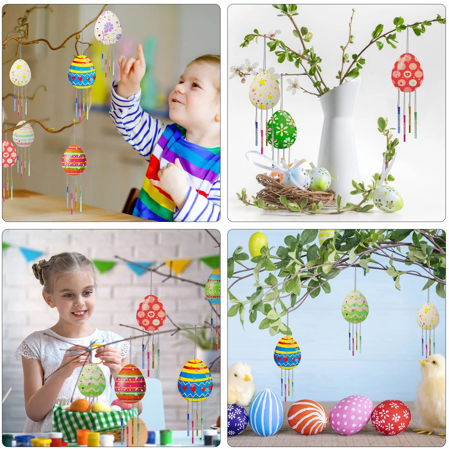 Oeuf de Paques en Bois Carillon à Vent Enfant Artisanat à Peindre 10Pcs