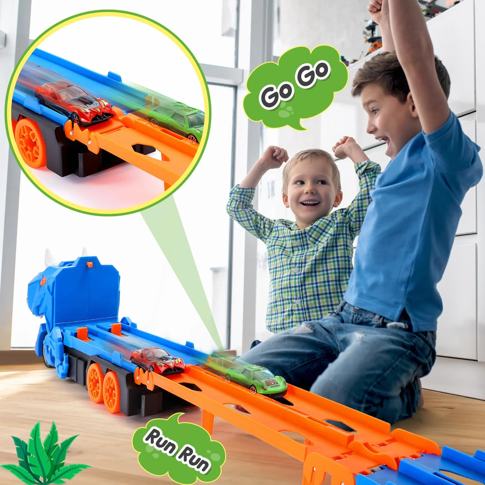 Camion Dinosaure Jouet Enfant 2-6 Ans 150 CM Transport avec 6 Mini Voitures