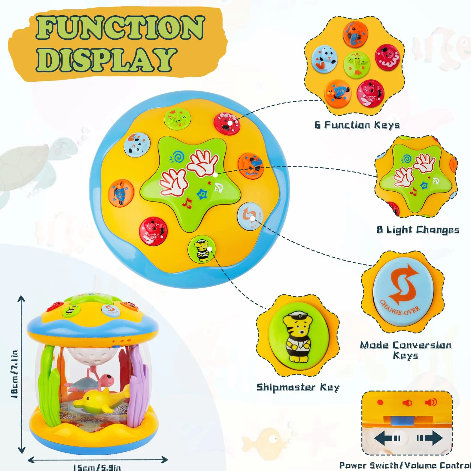 Jouets Musicaux pour Bébé avec Projecteur Tournant, Lumières Multicolores, Cadeau Éducatif pour 1 2 Ans Filles et Garçons