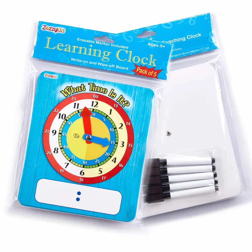 ZazzyKid Horloge éducative d'apprentissage de l'heure - 5 par paquet - 20 x 18 cm - Carton