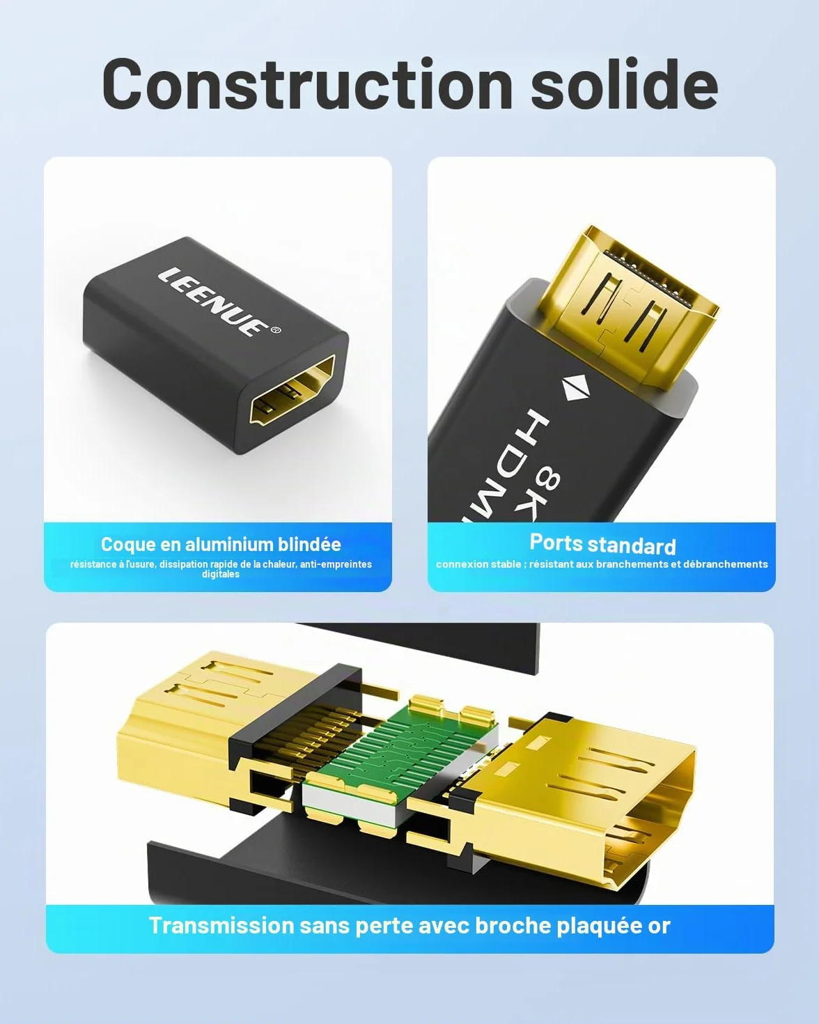 Coupleur HDMI 8K, Prolongateur HDMI 2.1 Femelle à Femelle, Lot de 2 Pièces