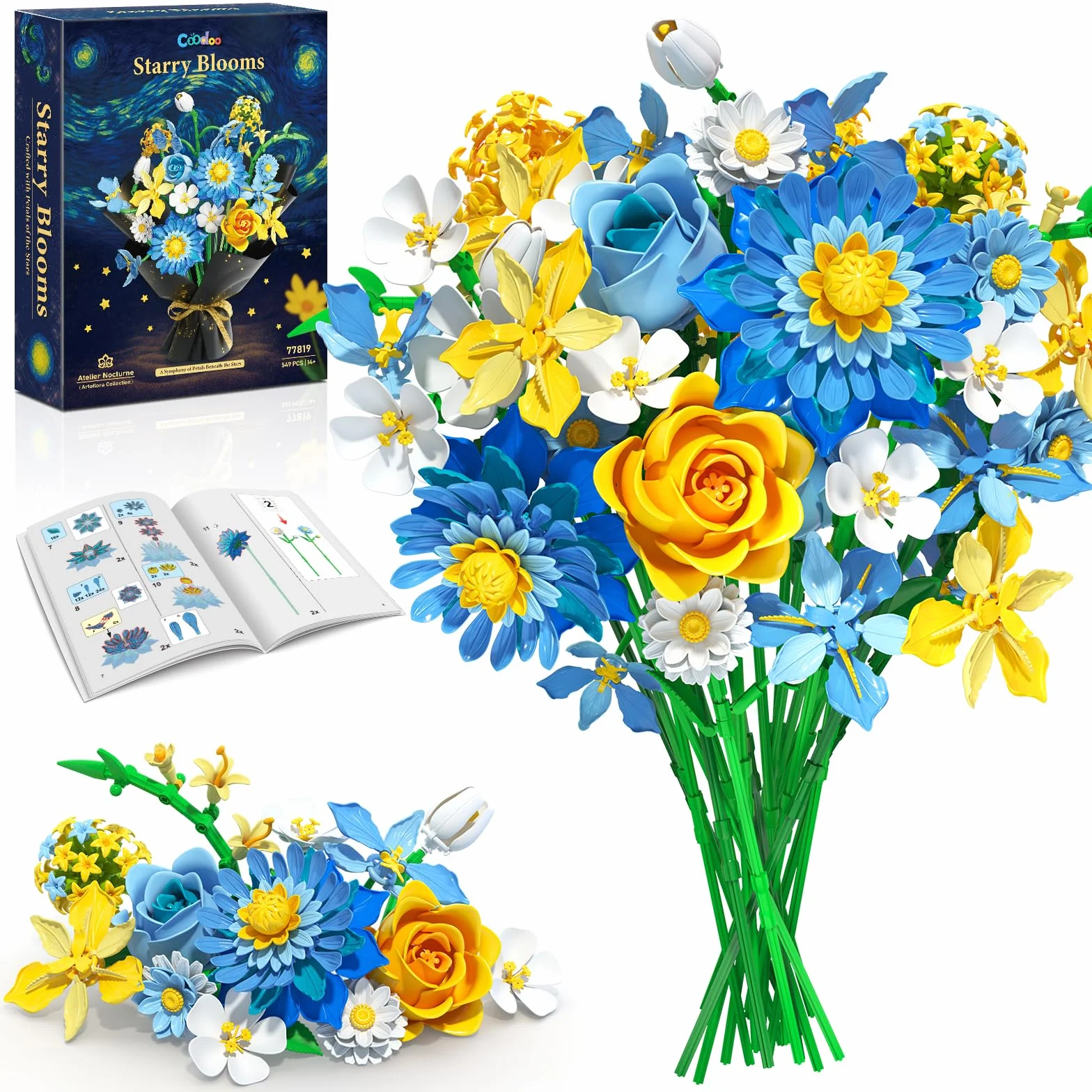 Starry Blooms Ensemble de Construction de Bouquet de Fleurs Compatible avec Lego Dahlia Roses pour Décor Maison