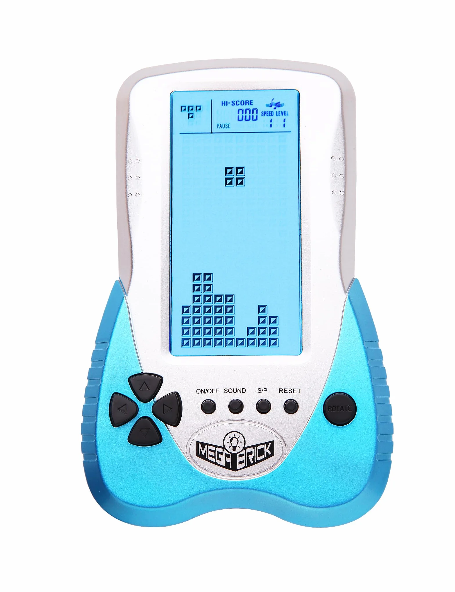 HLF Console de Jeu Grand écran rétroéclairage Bleu 23 Jeux Intégrés Compatible Piles Lithium AAA