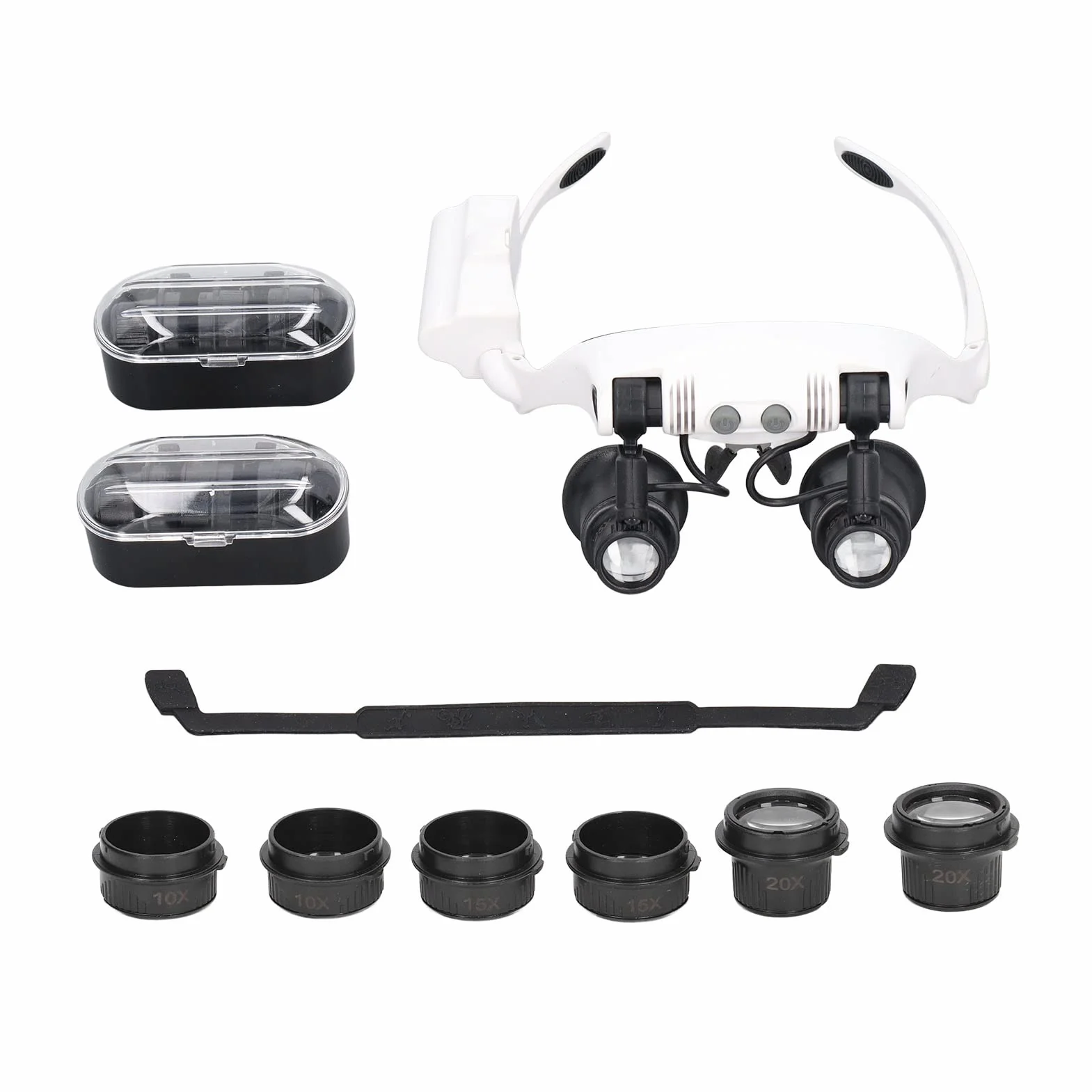 Loupe binoculaire 10x 15x 20x 25x avec lumière LED, Mains Libres, bandeau réglable pour réparation de montres