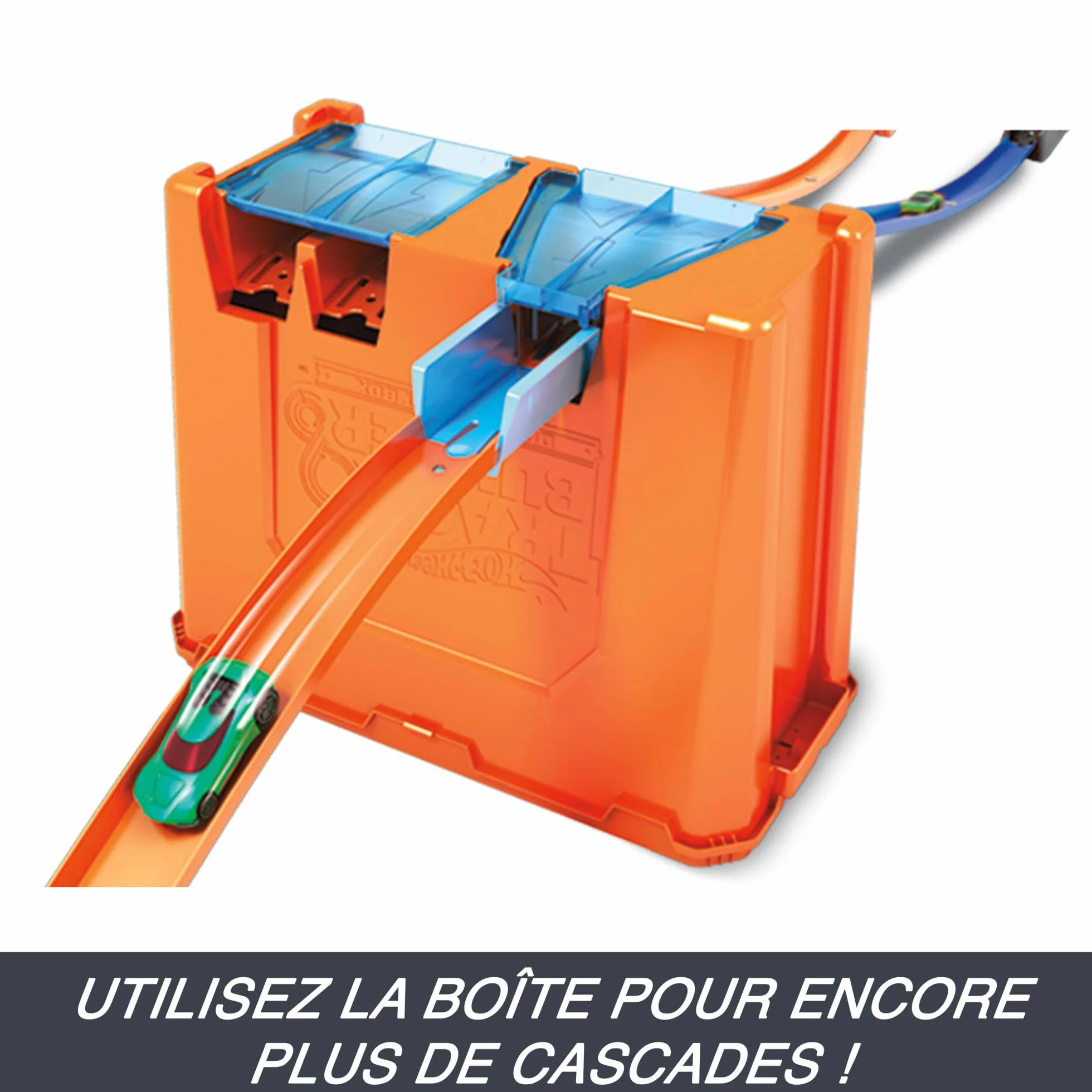 Hot Wheels Track Builder Deluxe Boîte de Construction, 6 mètres de Piste, 2 Voitures de Course, Jouet Enfant GGP93