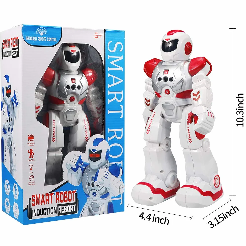 Robot Télécommandé pour Enfants, Robot RC Programmable avec Danse Chant, Contrôle Infrarouge, Détection Geste, Cadeau Noël Garçons Filles (Rouge)