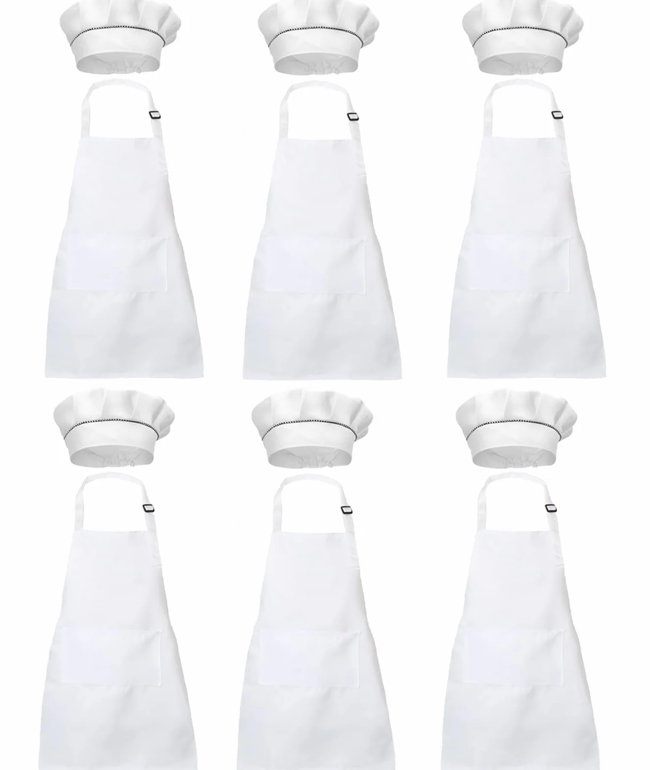 Set de 12 Pièces Tablier Enfant et Chapeau de Chef Réglables avec Poches pour Cuisine Jardin Peinture Artisanat